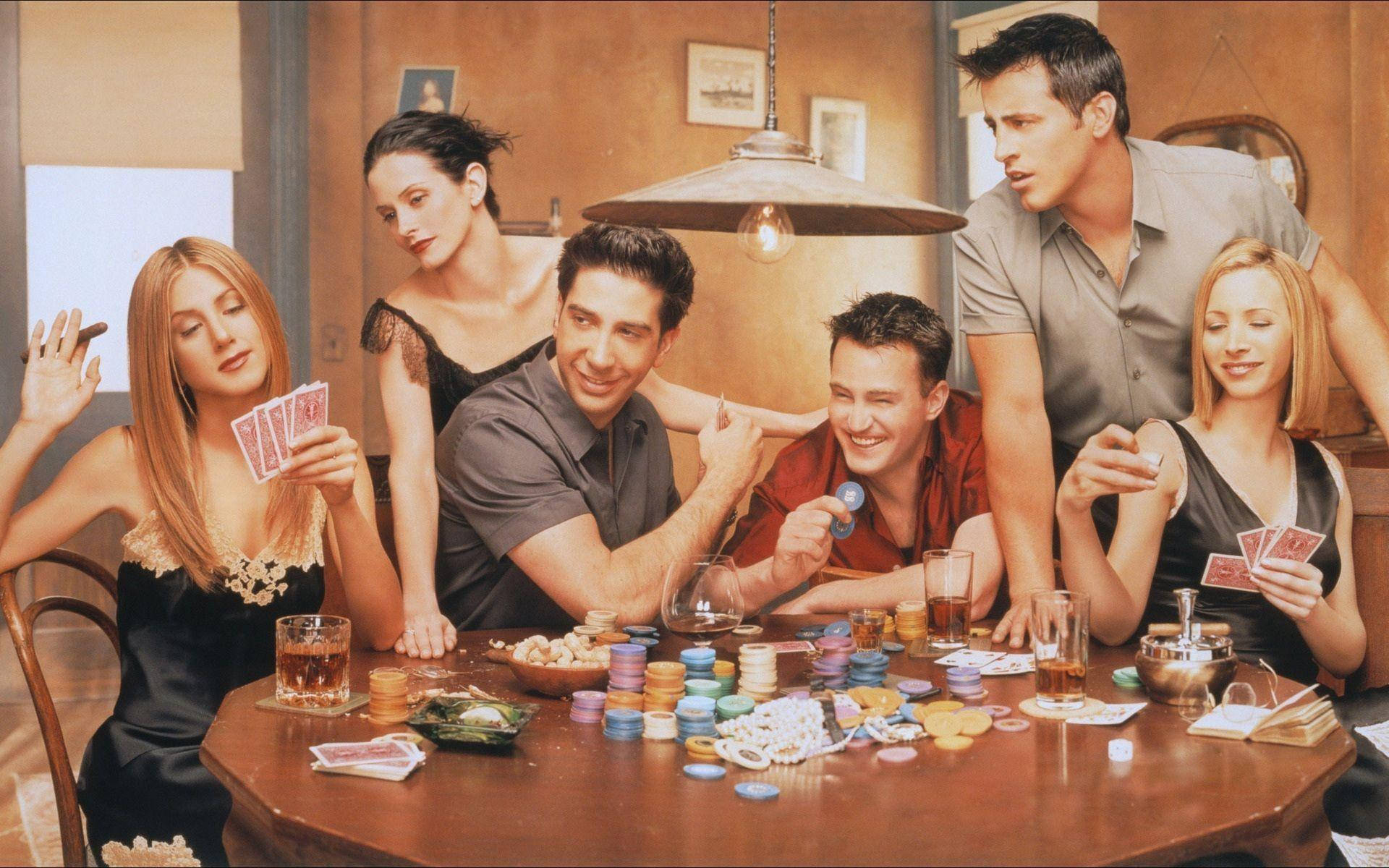 Friends, poker game, wooden table, Full HD Desktop Wallpaper