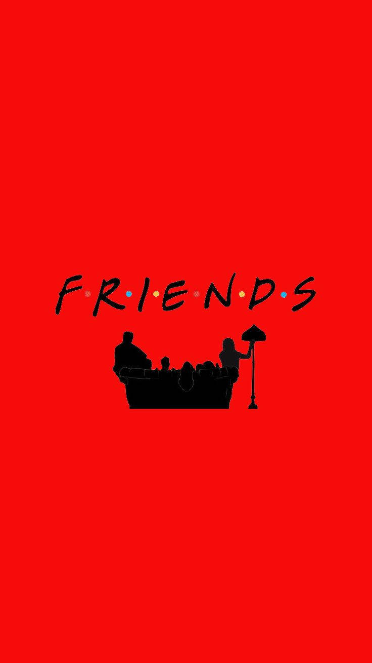 Friends Phone, red background, black silhouettes of six friends, HD Phone Wallpaper