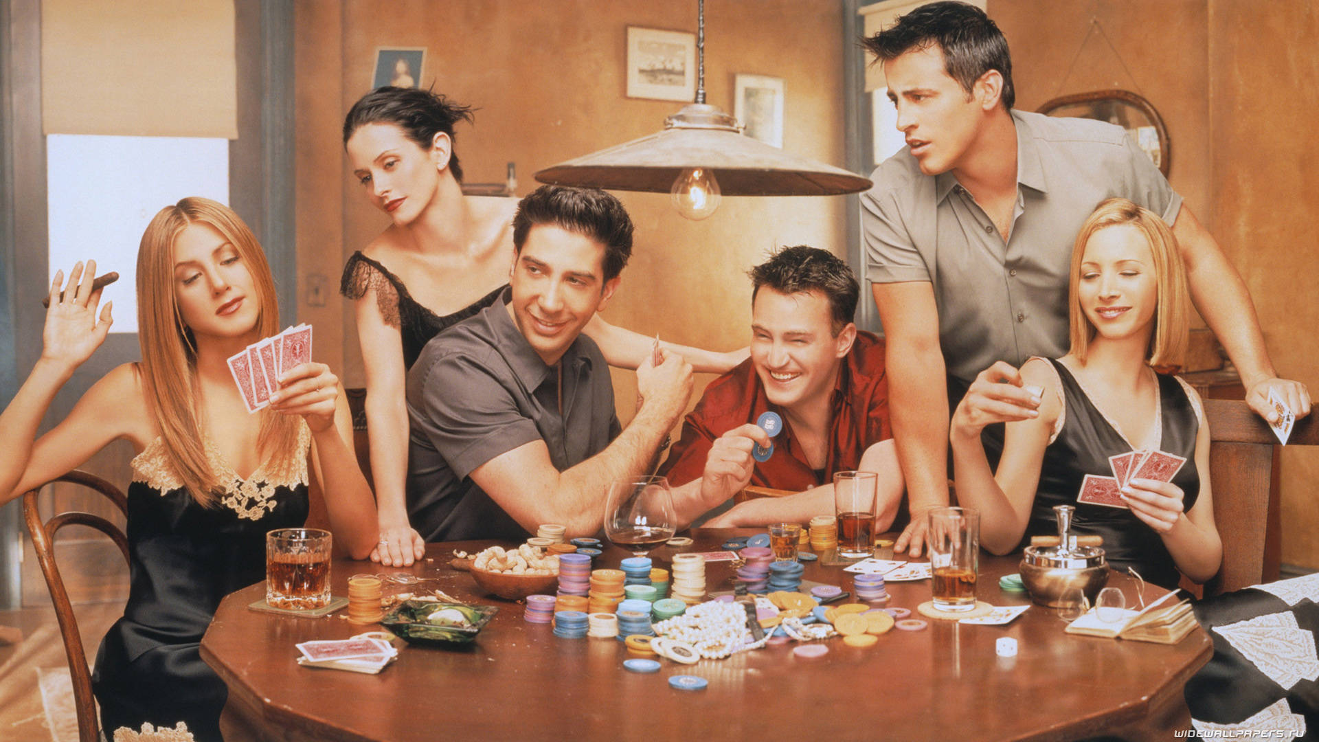 Friends, poker, wooden table, Full HD Desktop Wallpaper