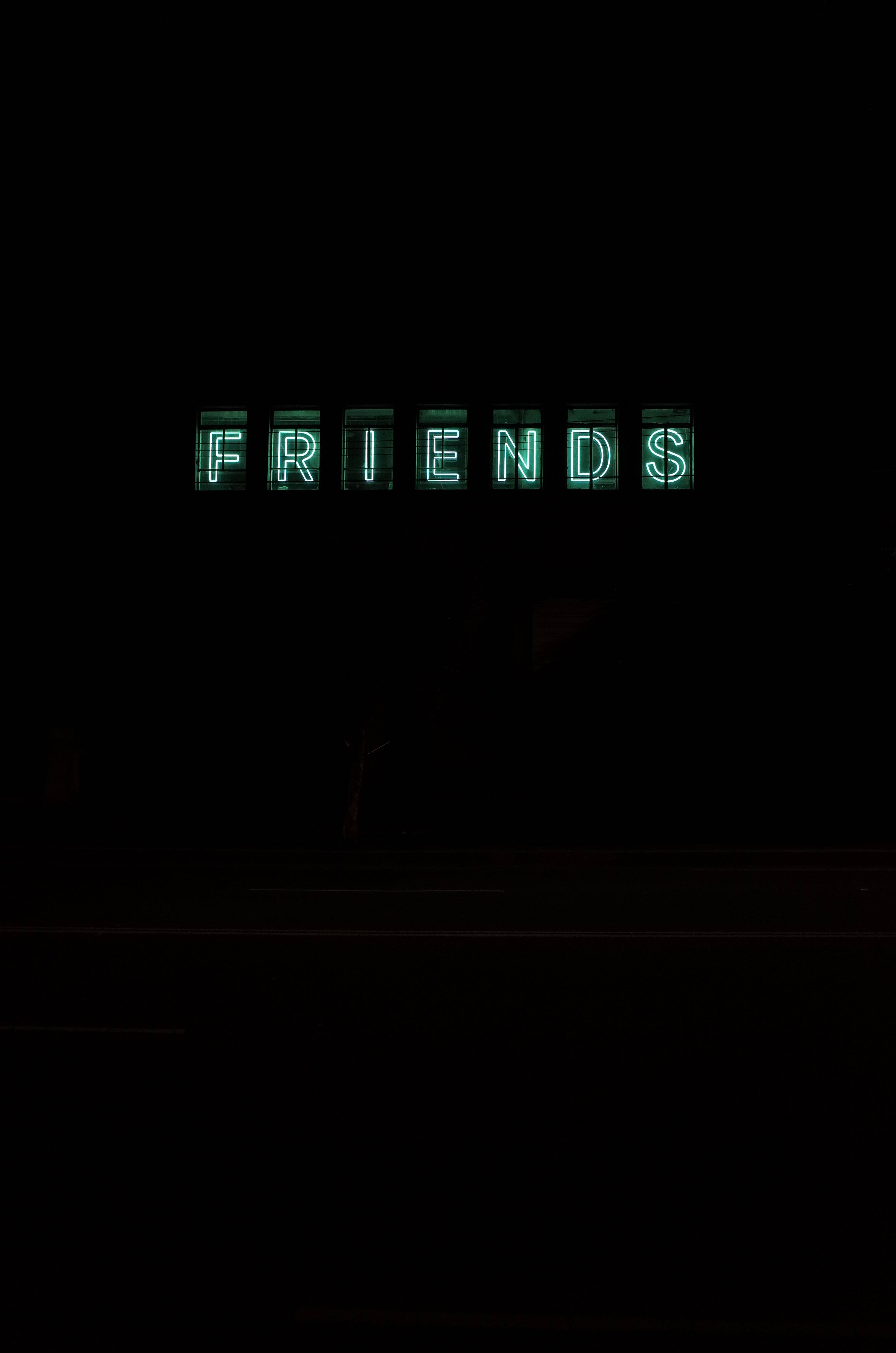 FRIENDS, neon sign, glowing green, 4K Phone Wallpaper