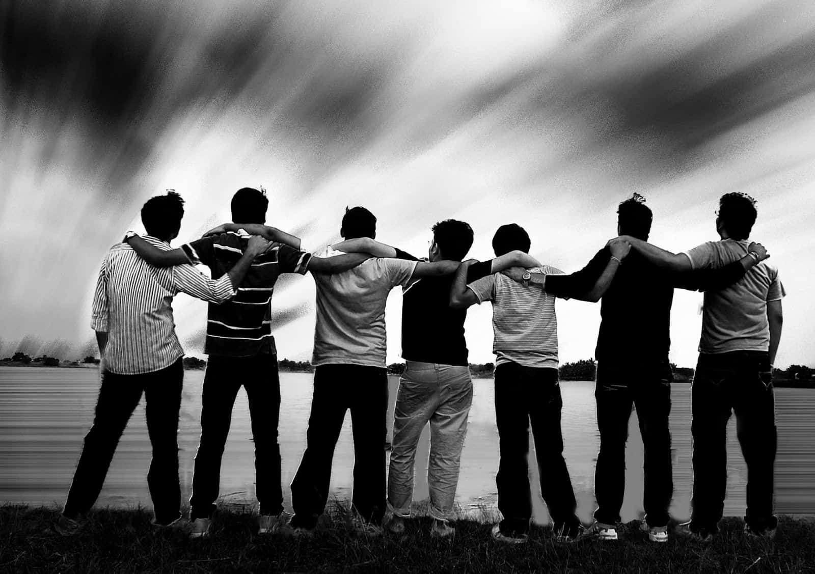 Group Of Friends Monochromic Illustration, black and white, dramatic sky, HD Desktop Wallpaper