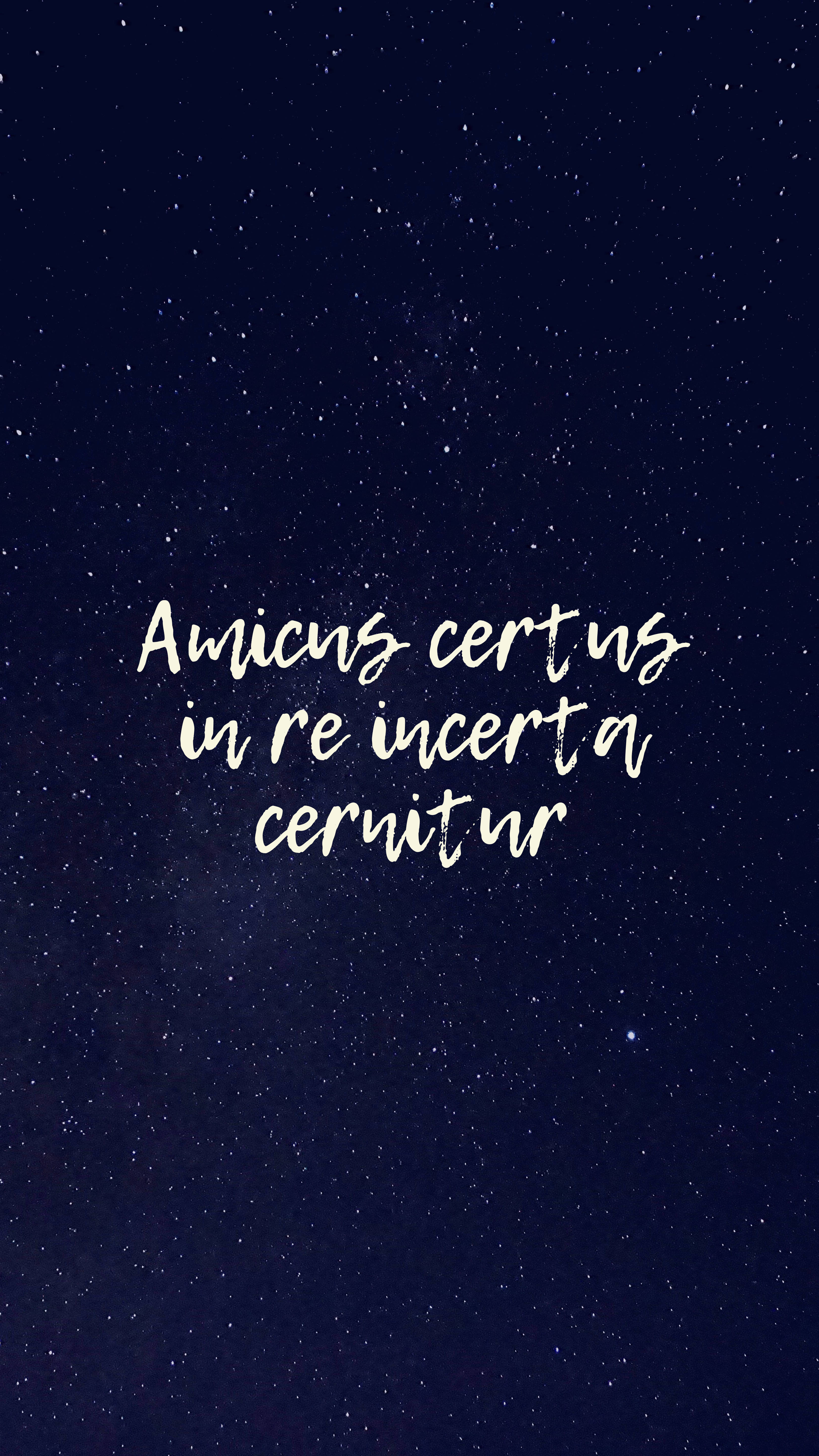 Friends, starry night sky, white cursive Latin text, 5K Phone Wallpaper
