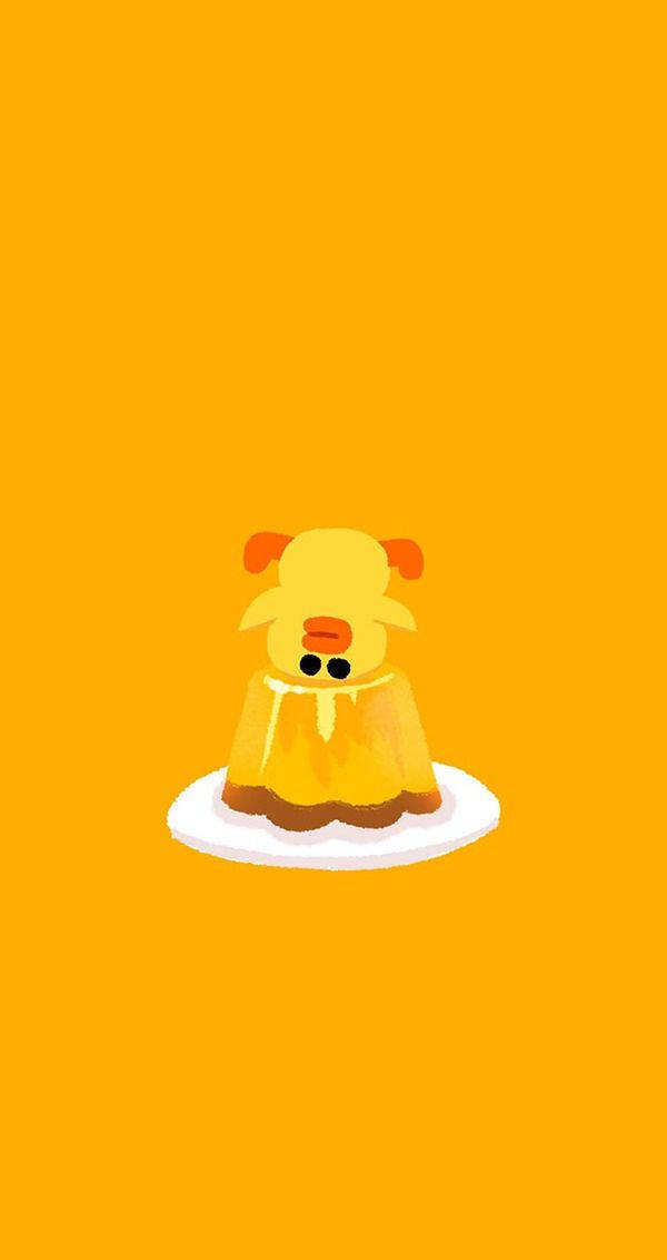 Cute Cartoon Line Friend Sally, yellow pudding character, orange ears, SD Phone Wallpaper