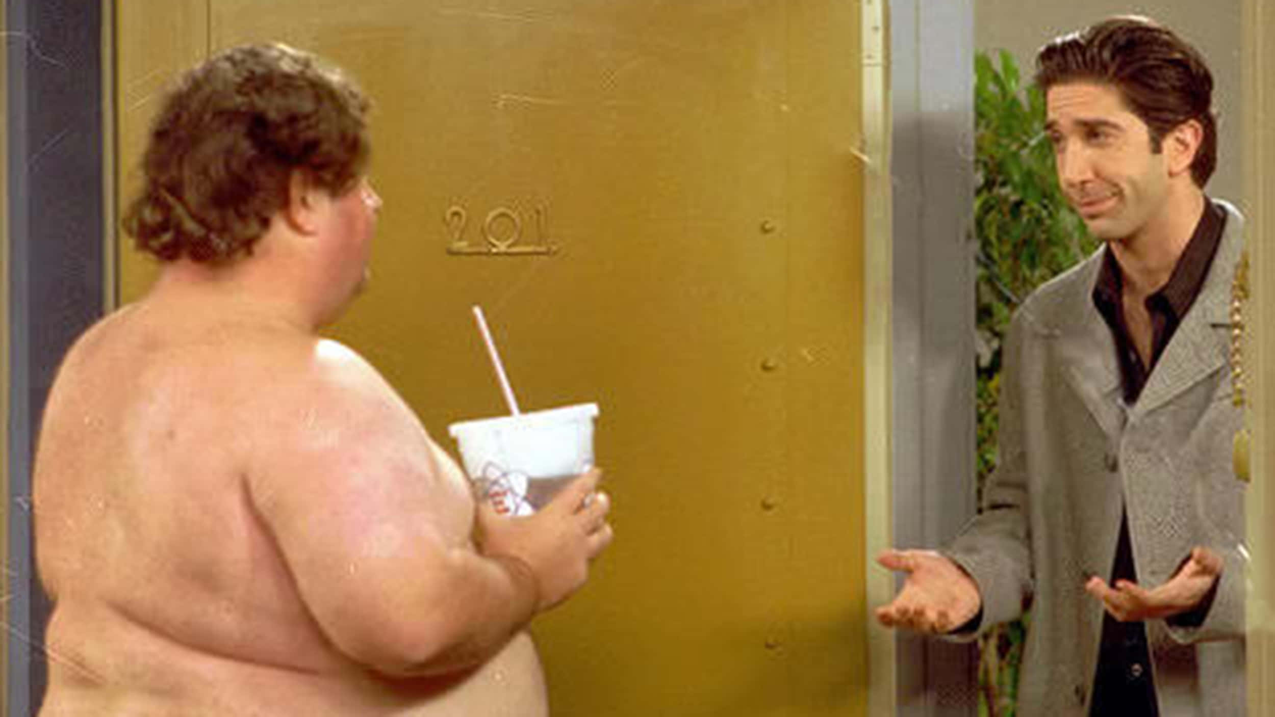 Friends, ugly funny naked man, gold door, Full HD Desktop Wallpaper