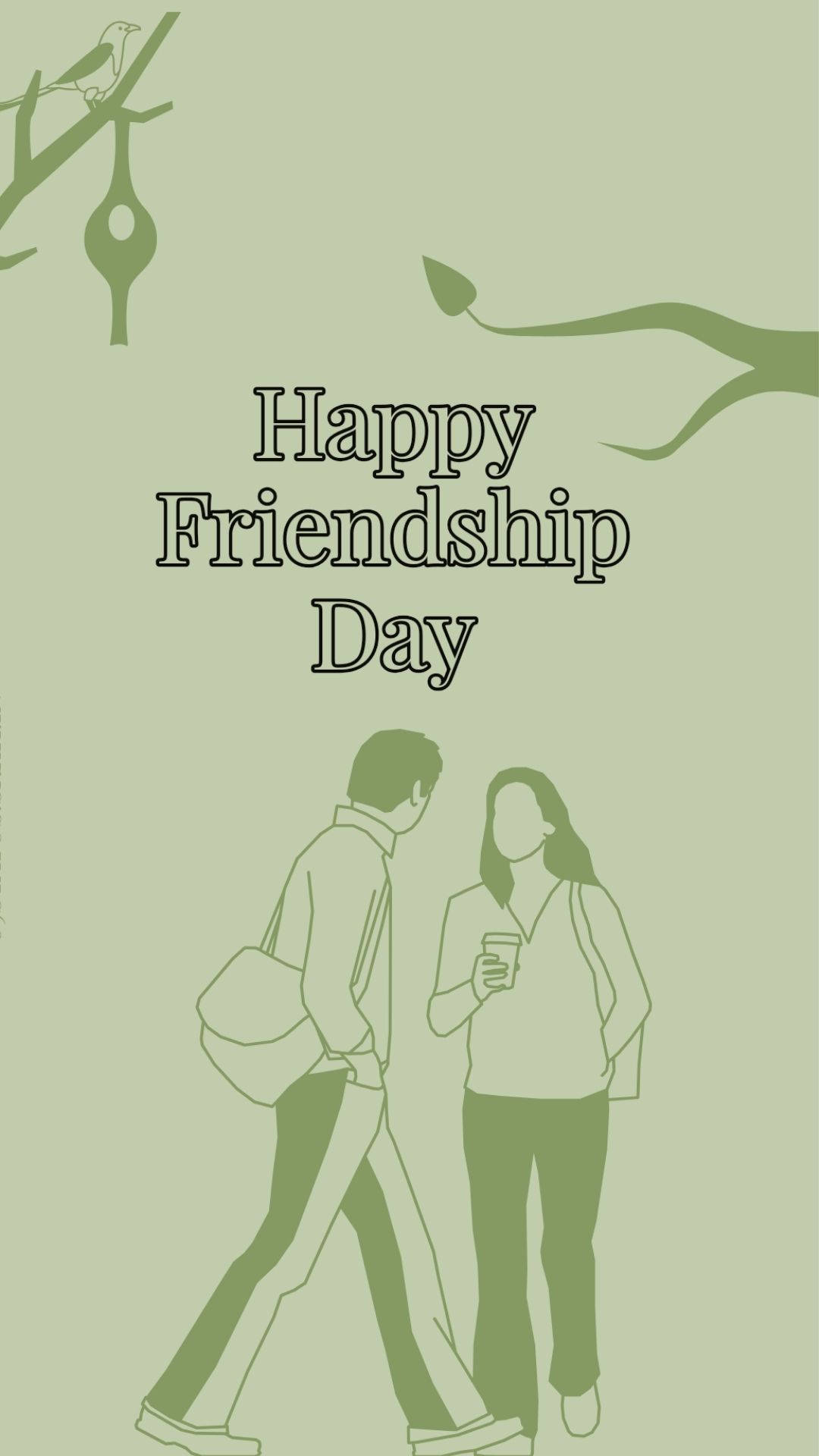 Friendship Day, minimalist green landscape, leafy branches, Full HD Phone Wallpaper
