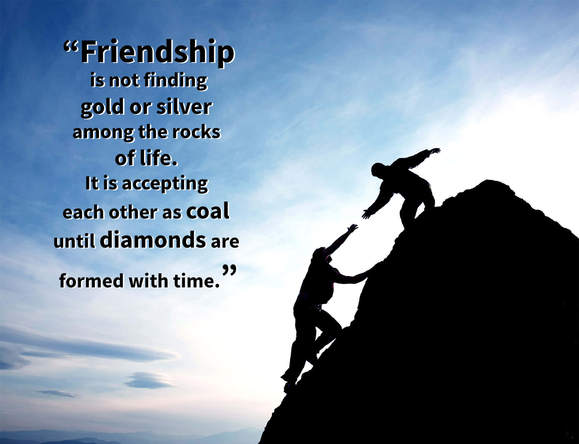 childhood friends, rocky cliff, bright blue sky, Full HD Desktop Wallpaper