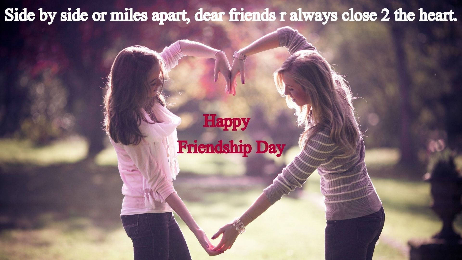 Friendship Day, heart gesture, sunlit park, Full HD Desktop Wallpaper