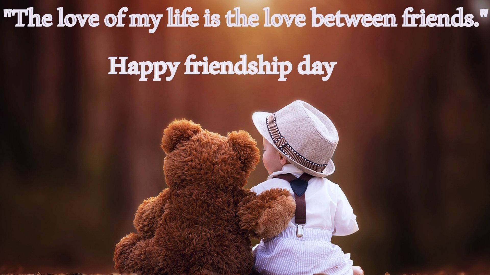 Friendship Day, child, brown teddy bear, Full HD Desktop Wallpaper