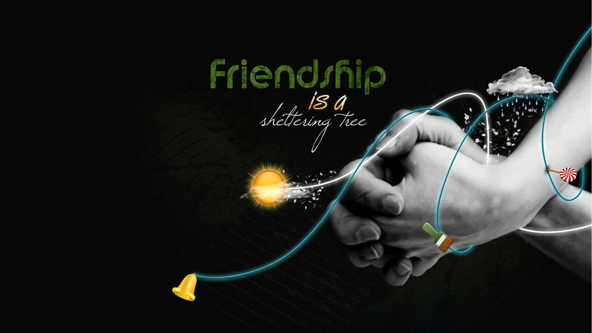 Friendship Day, glowing lines, weather symbols, Full HD Desktop Wallpaper