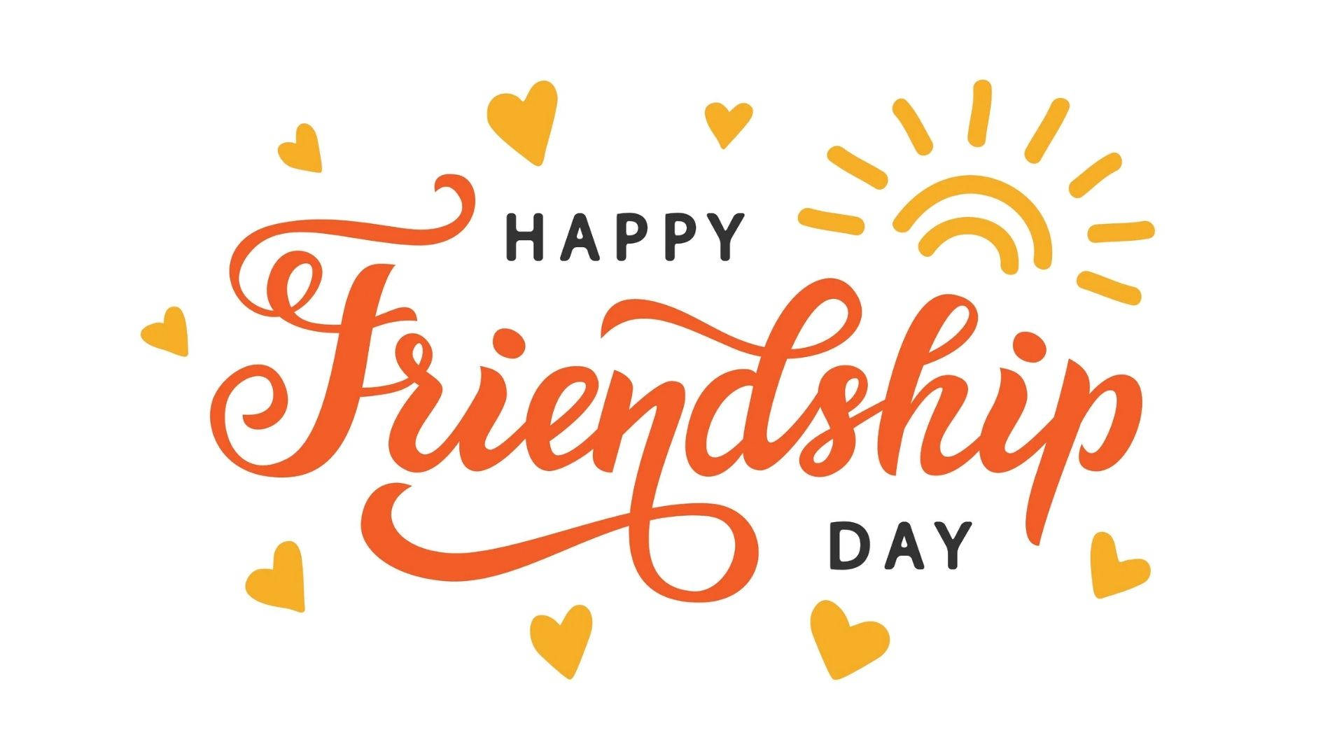Friendship Day, orange script, yellow hearts, Full HD Desktop Wallpaper
