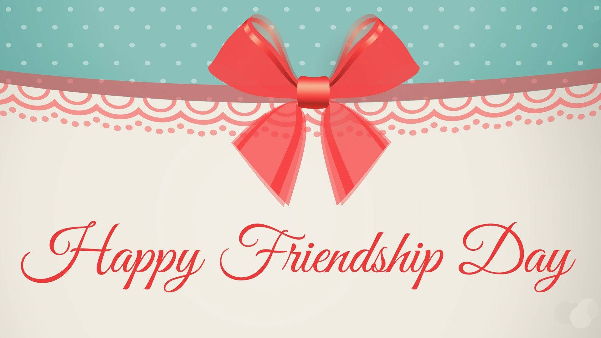 red ribbon, teal polka dot background, Happy Friendship Day, Full HD Desktop Wallpaper