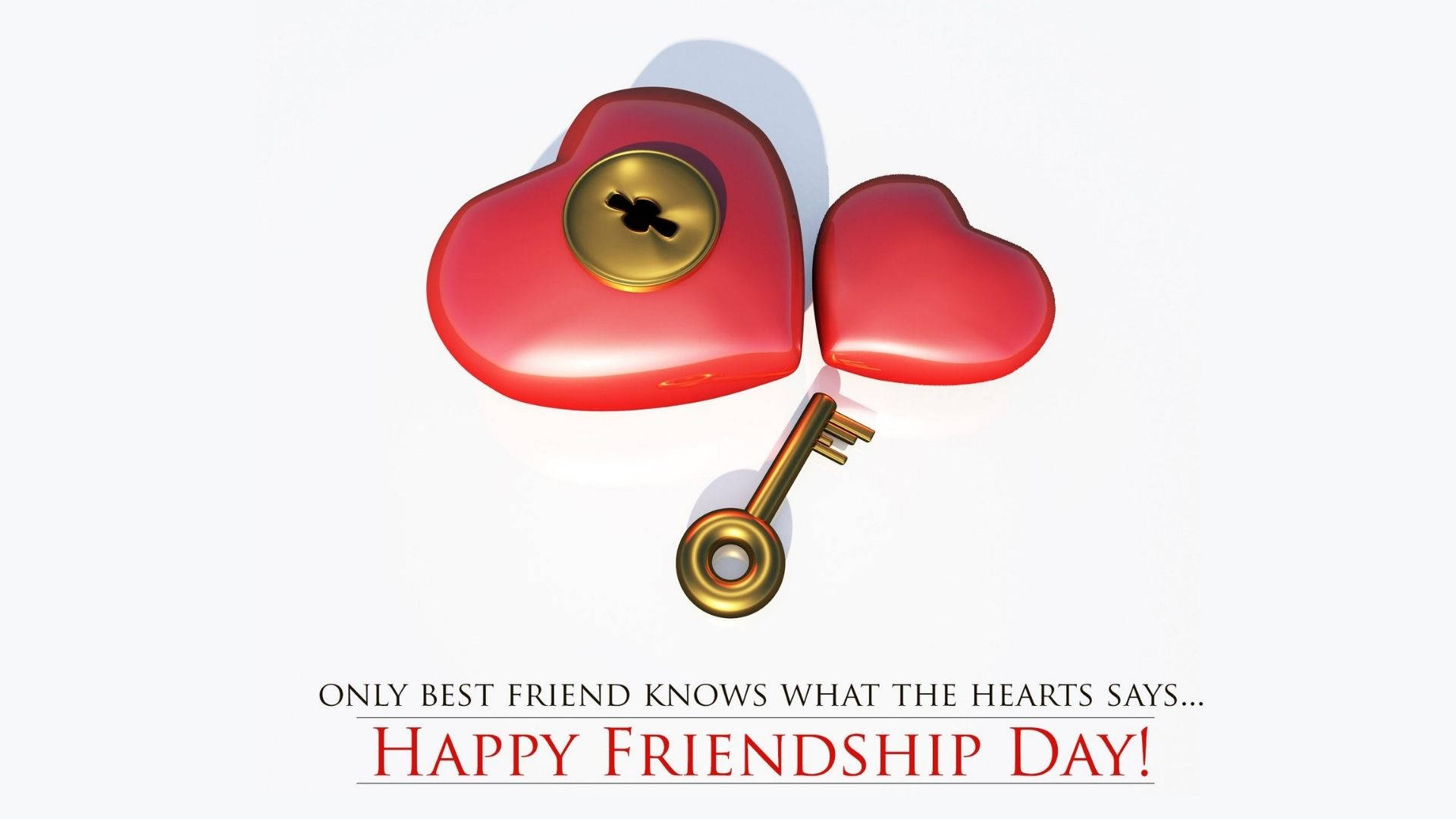 Friendship Day, glossy red heart-shaped lock, golden key, Full HD Desktop Wallpaper