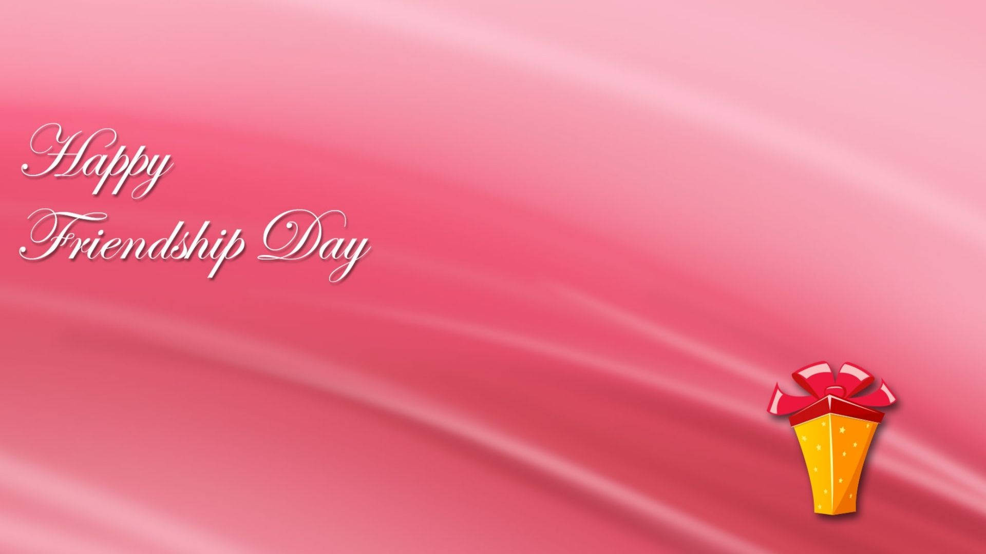 Friendship Day, pink satin, white cursive text, Full HD Desktop Wallpaper