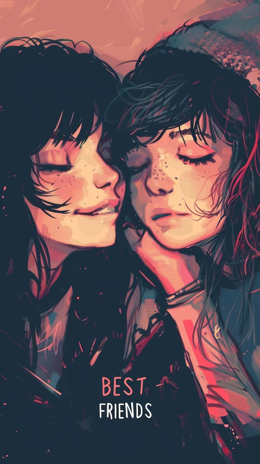 best friends, freckles, dark hair, Full HD Phone Wallpaper