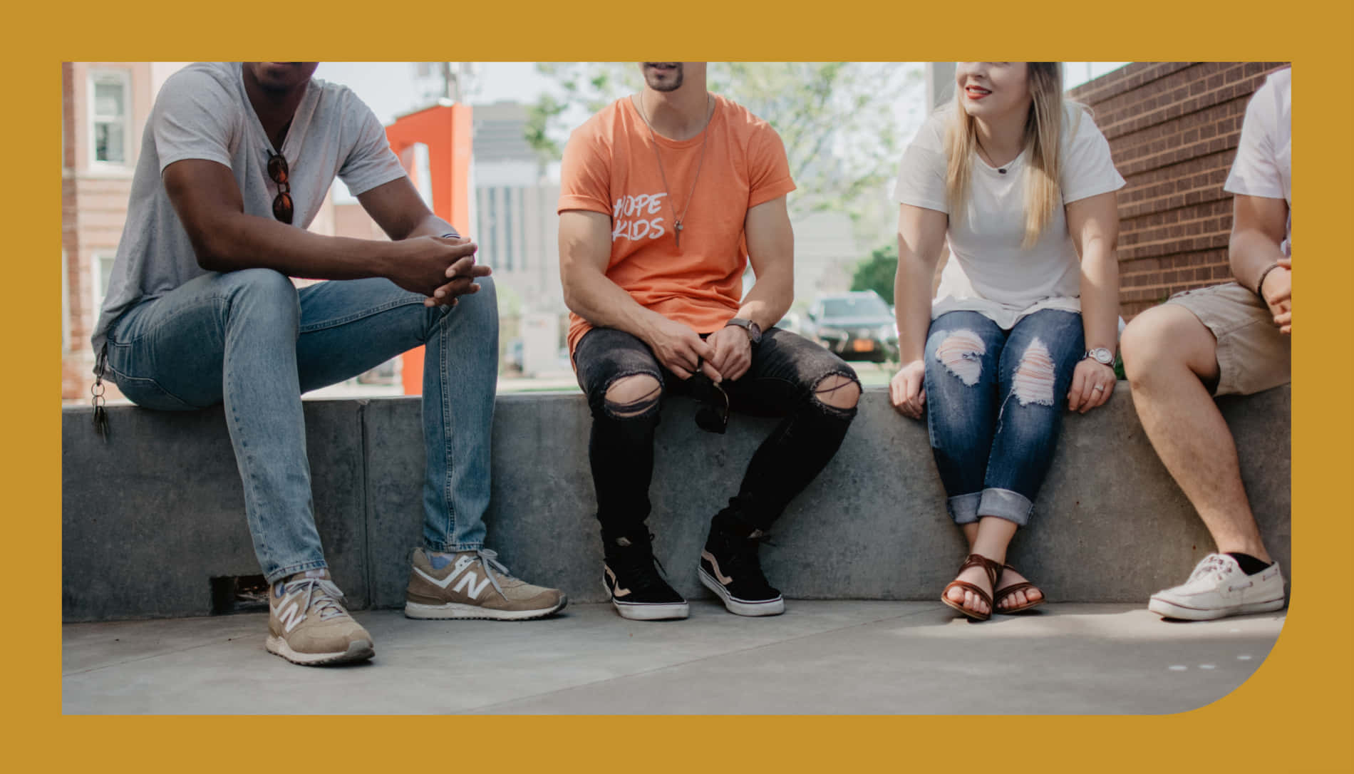 Inclusive Relationship HD, concrete ledge, urban setting, HD Desktop Wallpaper