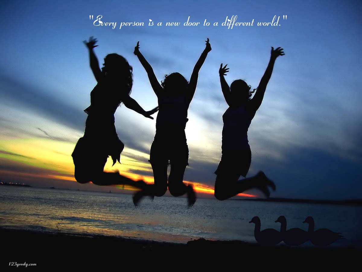 Friendship, jump shot, beach, SD Desktop Wallpaper