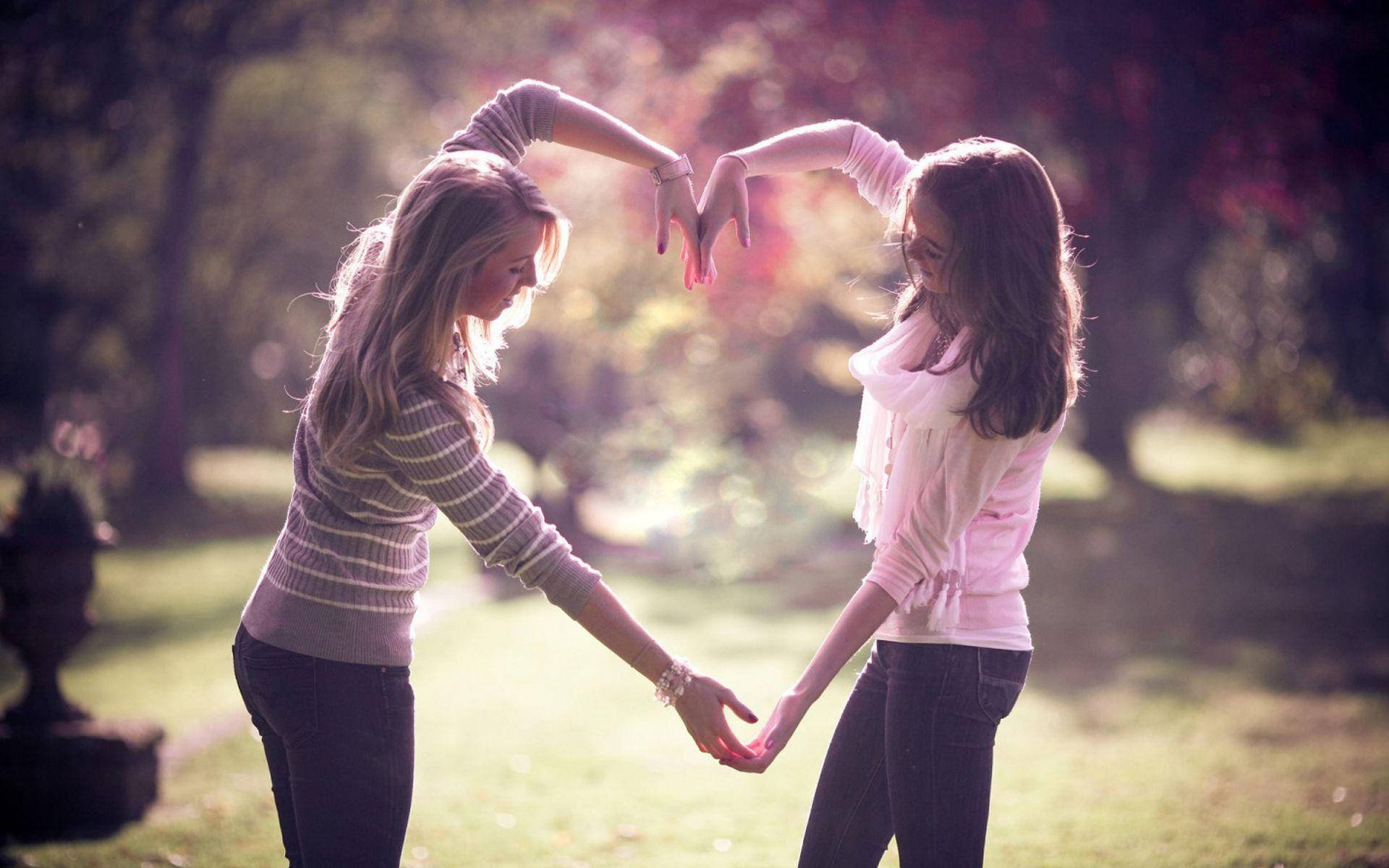 Friendship, heart shape, sunlit park, Full HD Desktop Wallpaper