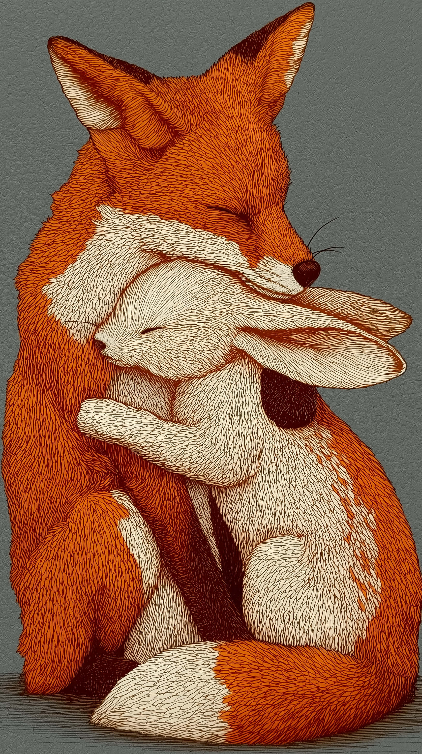 fox, bunny, loving embrace, 2K Phone Wallpaper