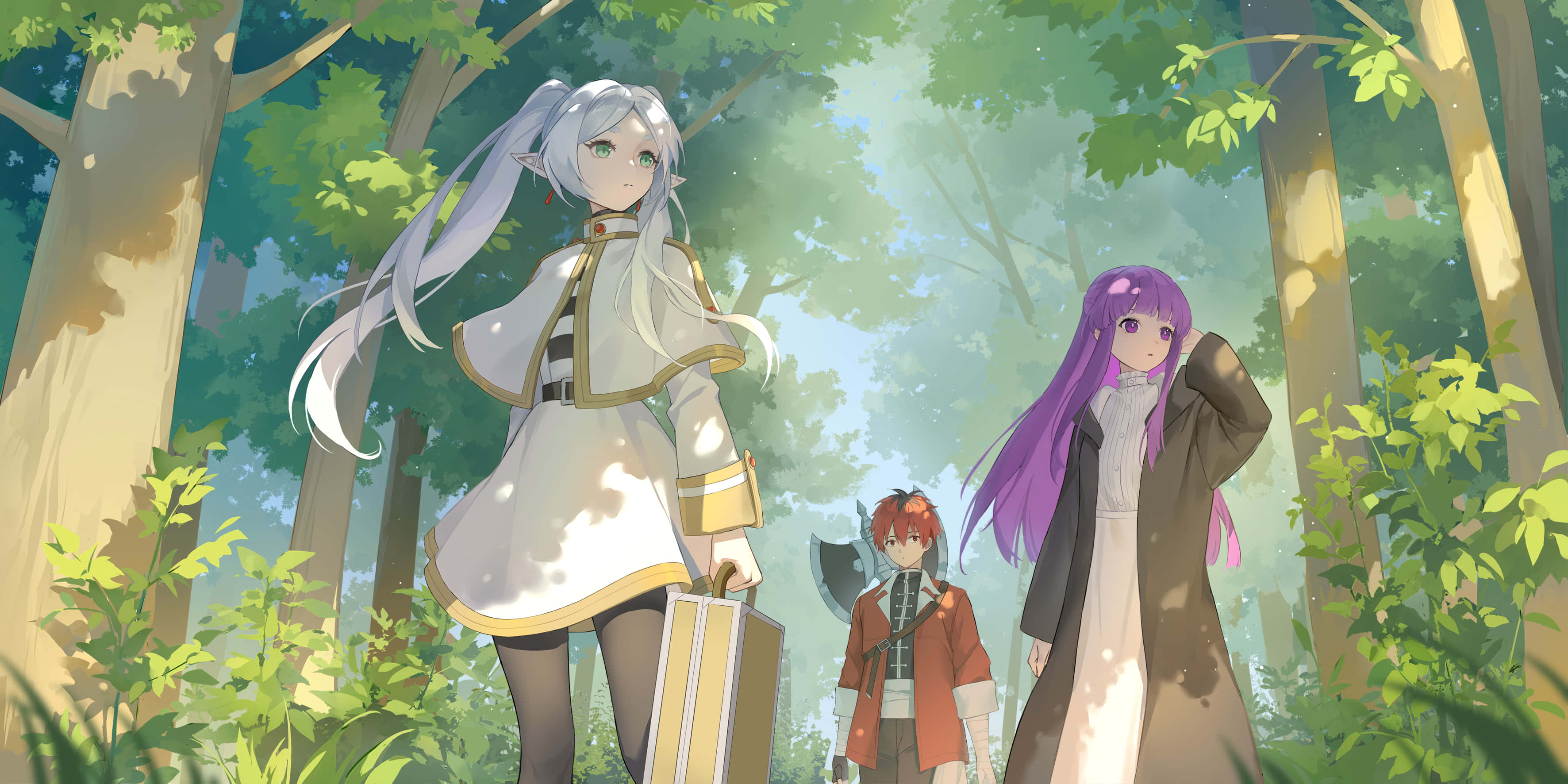 Frieren, forest, sunlit forest, 2K Desktop Wallpaper