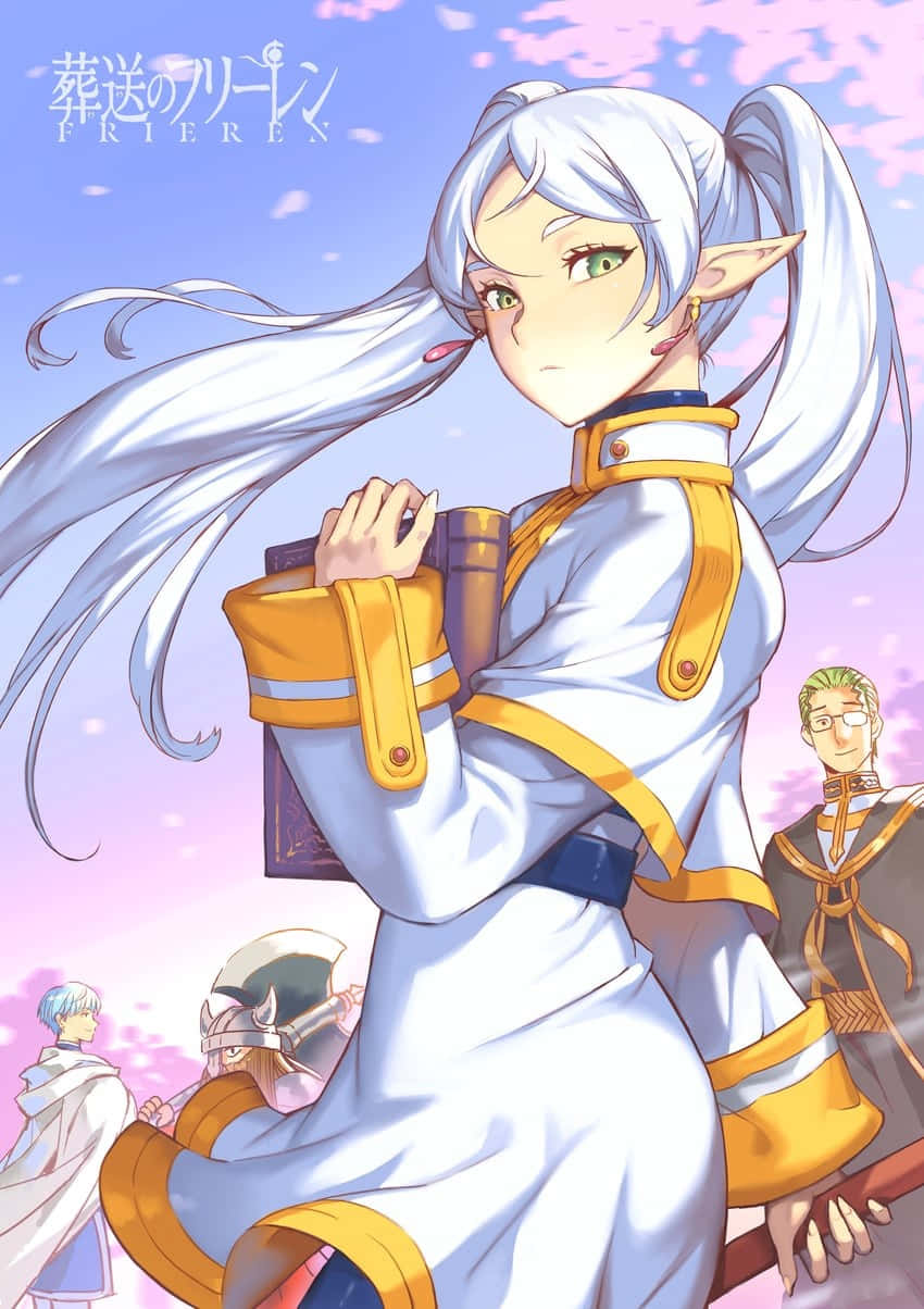 Frieren, silver-haired elf, green eyes, SD Phone Wallpaper
