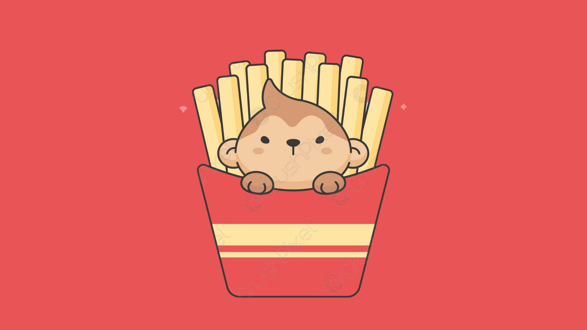 monkey, french fry box, red, Full HD Desktop Wallpaper