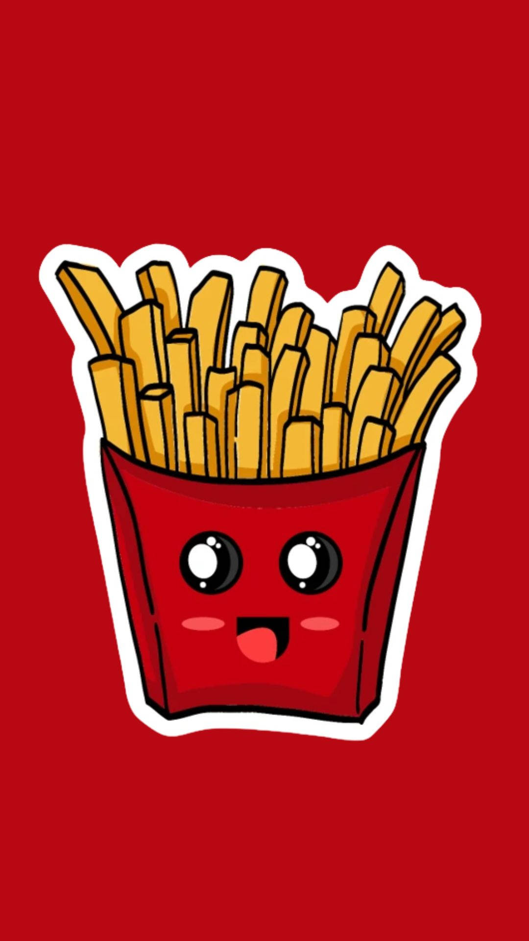 Red Cute French Fries, cartoon french fry box, happy face, Full HD Phone Wallpaper