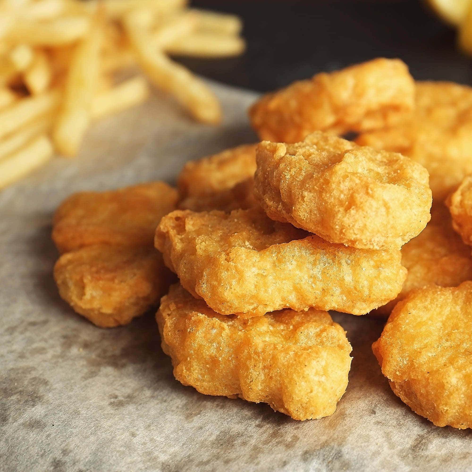 Chicken Nuggets, parchment paper, blurred french fries, Full HD Desktop Wallpaper