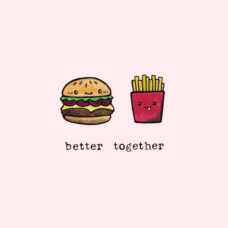 Fries, Burger, kawaii best friend, SD Desktop Wallpaper