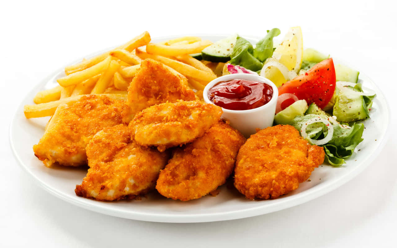 chicken nuggets, fries, ketchup, HD Desktop Wallpaper