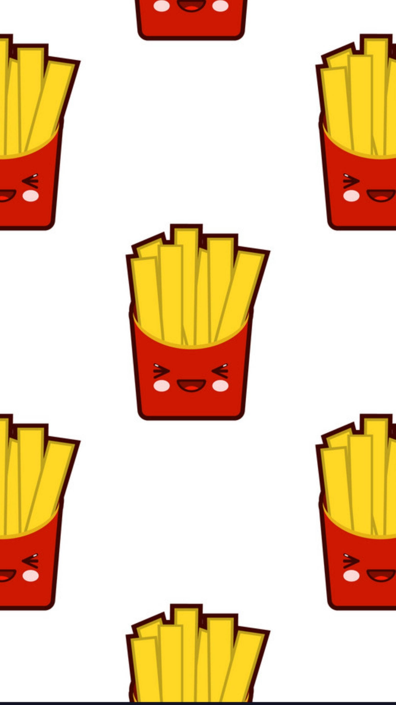 smiling yellow fries, red cartons, cheerful pattern, 2K Phone Wallpaper