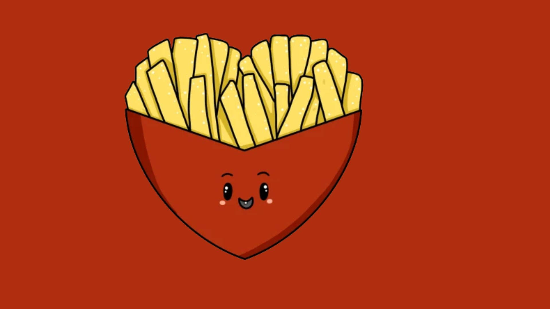 heart-shaped fry container, golden fries, solid red background, Full HD Desktop Wallpaper