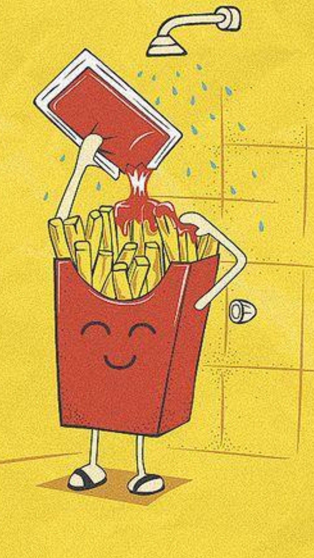 french fries, catsup, red french fry box, Full HD Phone Wallpaper
