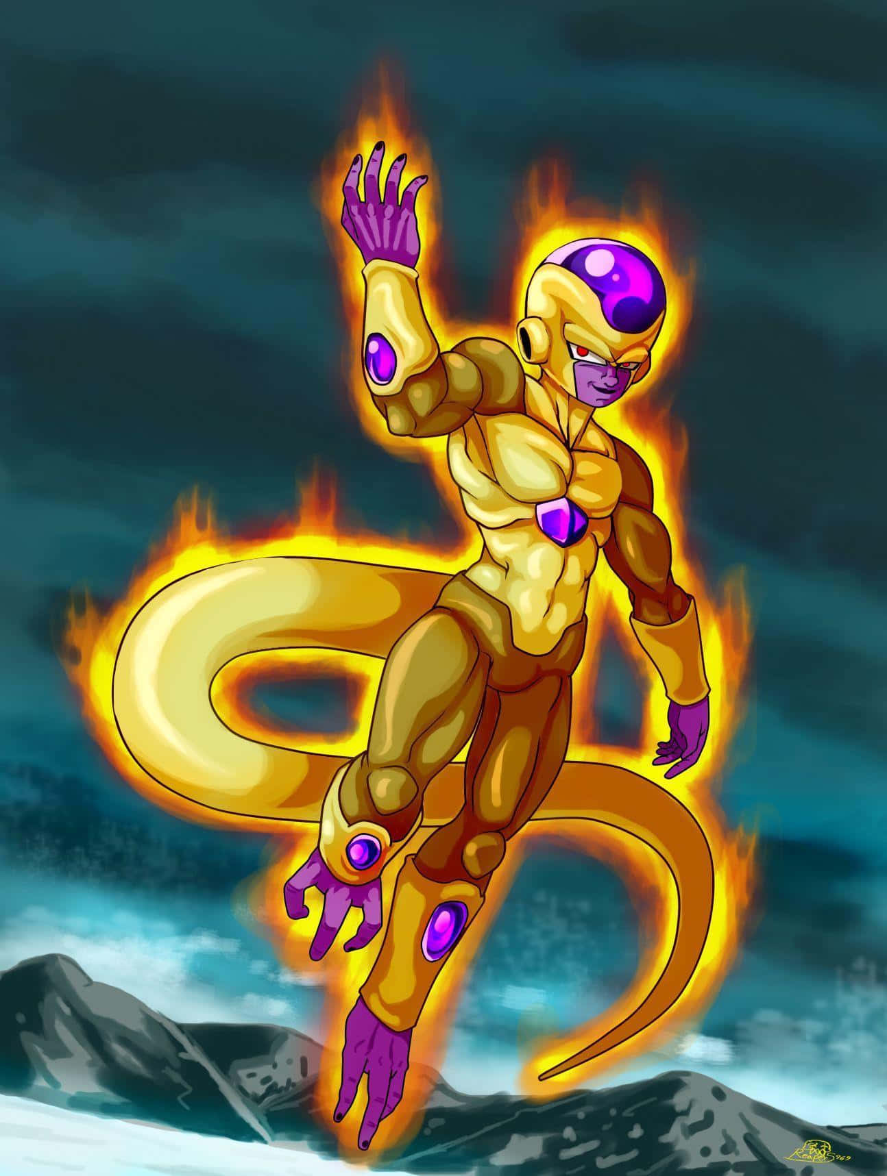Golden Frieza, flaming aura, purple accents, HD Phone Wallpaper