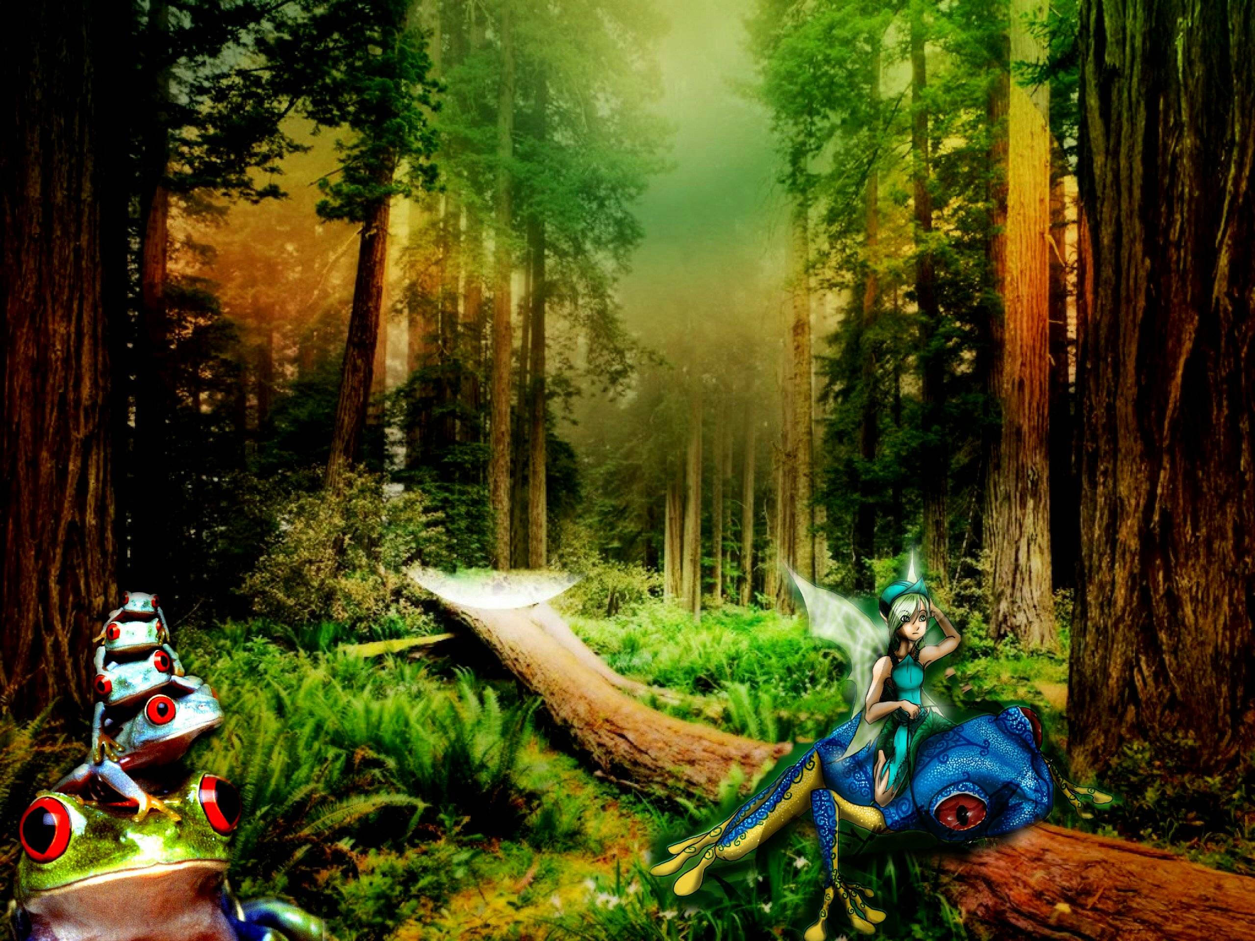 fairy, blue-skinned fairy, robotic frog, 2K Desktop Wallpaper