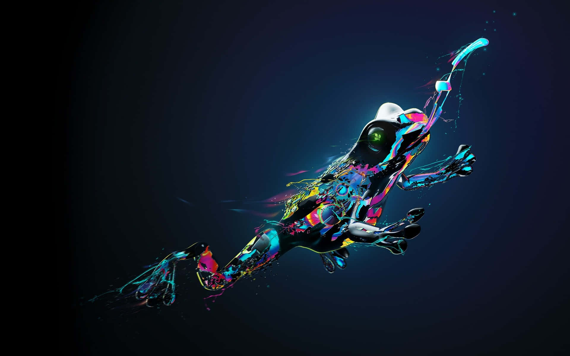 neon frog, vibrant neon frog, dark blue background, Full HD Desktop Wallpaper