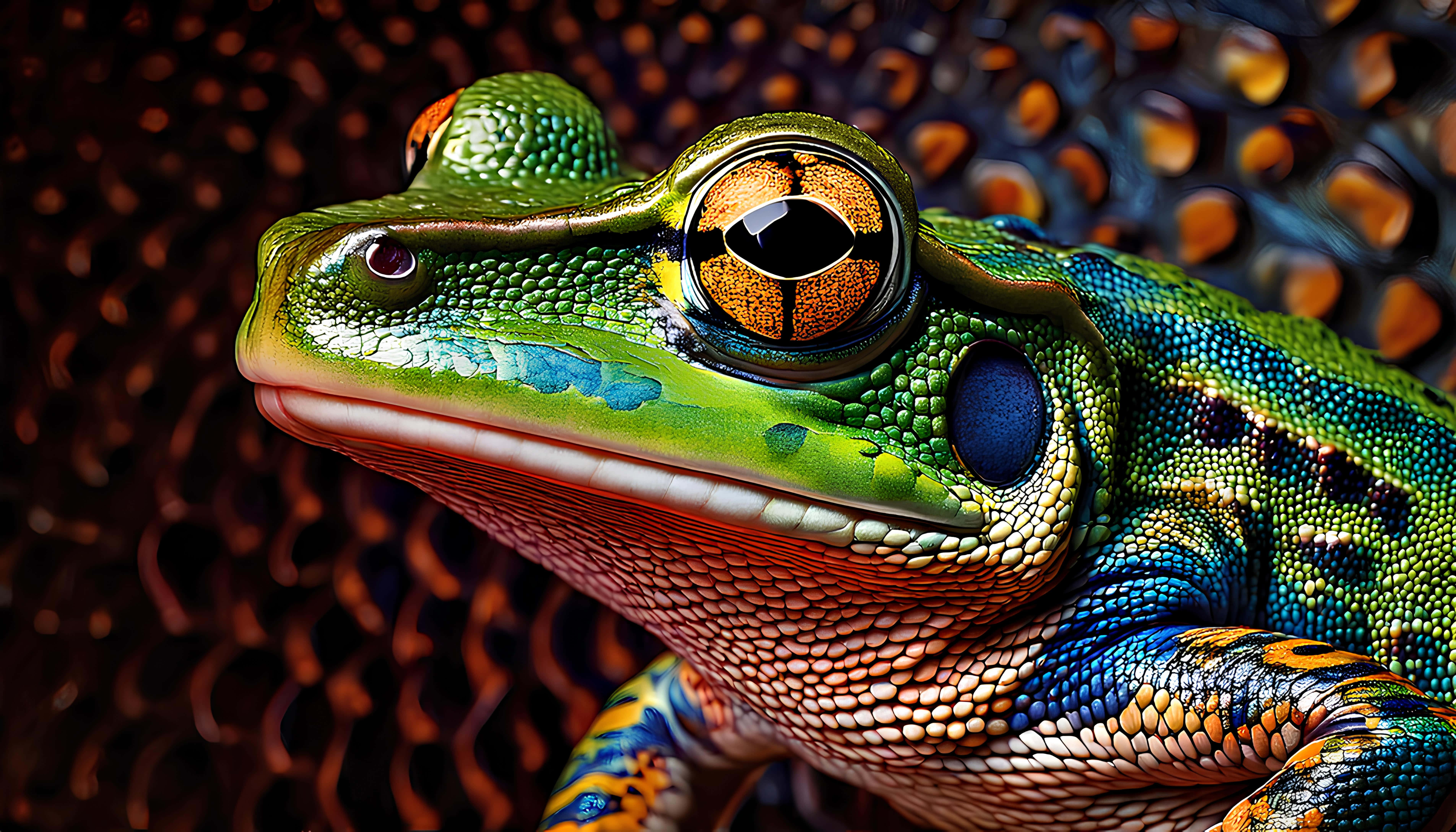 Frog, vibrant green, golden eyes, 5K Desktop Wallpaper