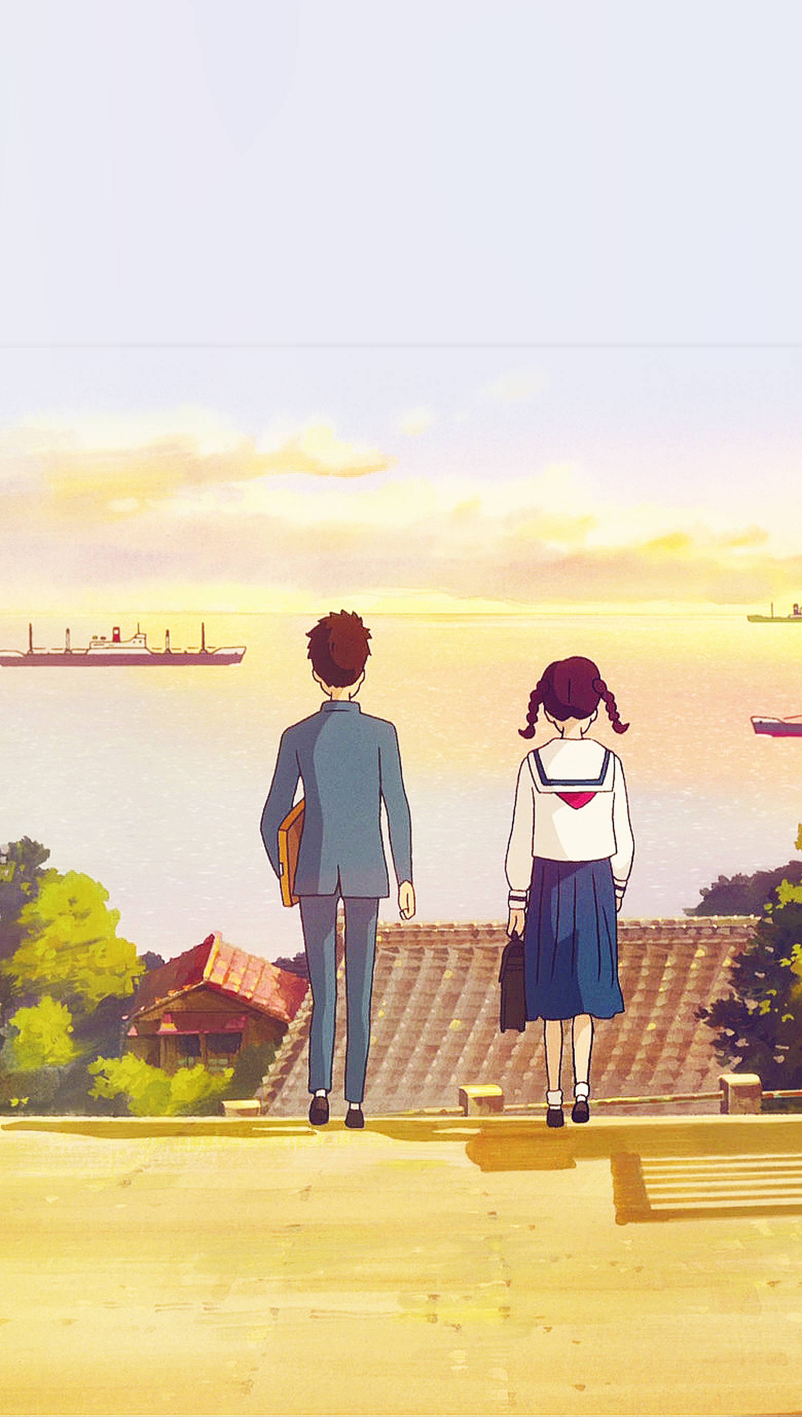 From up on poppy hill, rooftop, school uniforms, 2K Phone Wallpaper