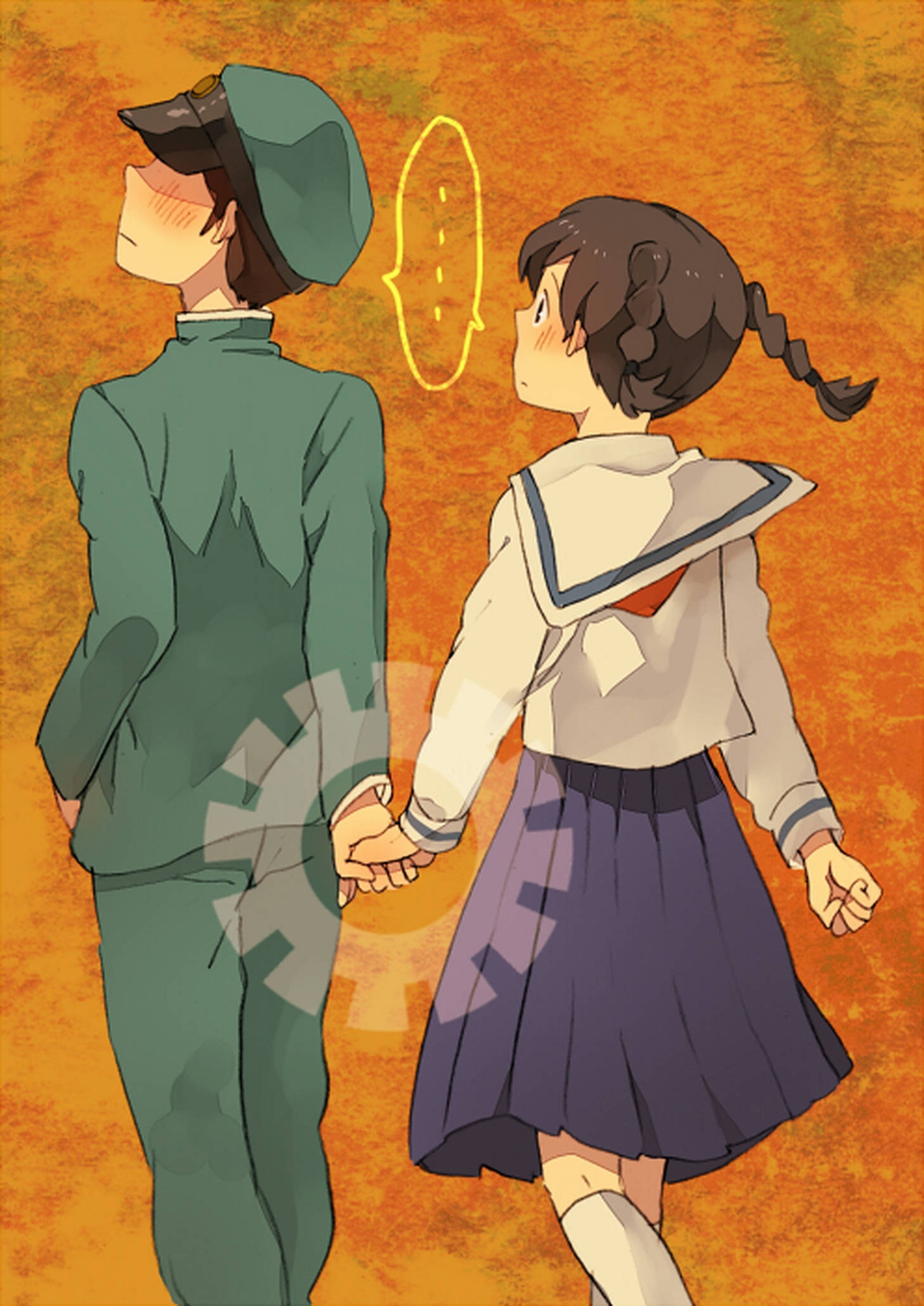 From up on poppy hill, anime teens, warm textured orange background, Full HD Phone Wallpaper