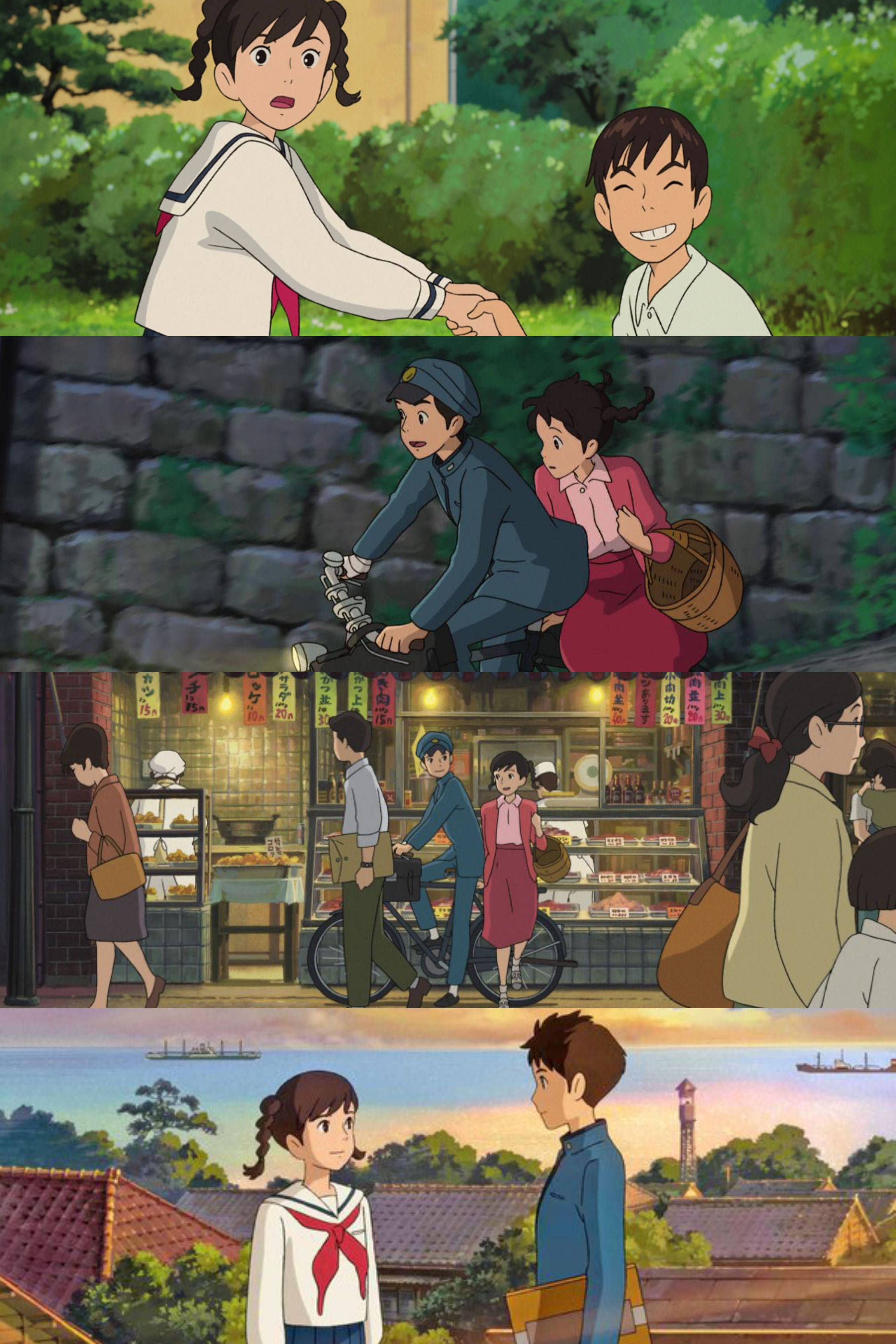 From up on poppy hill, children, lush greenery, 2K Phone Wallpaper