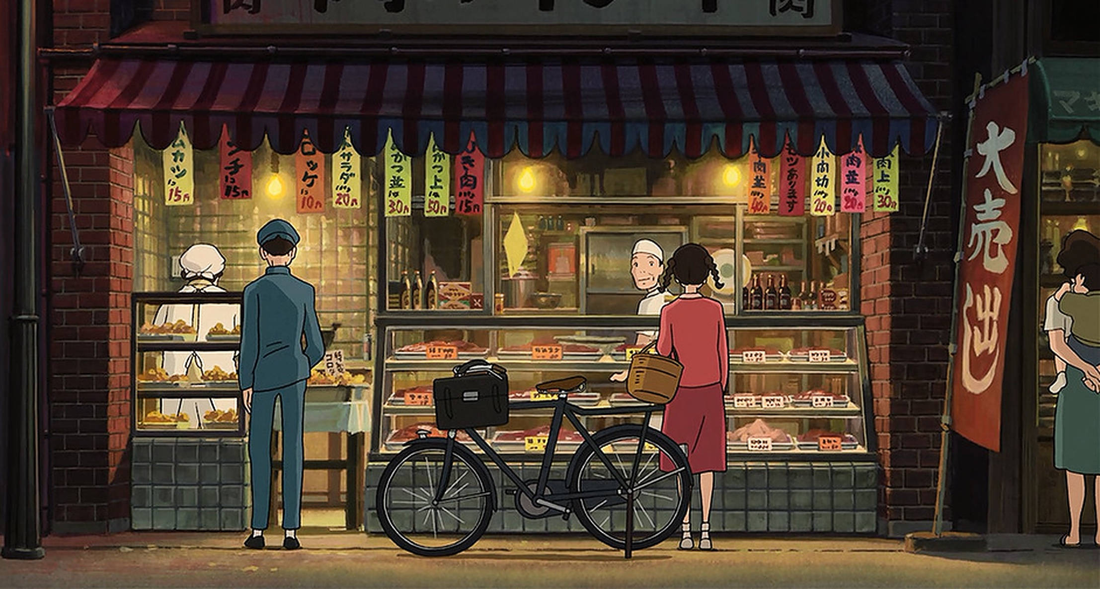 From Up On Poppy Hill, Japanese meat shop, warmly lit, Full HD Desktop Wallpaper
