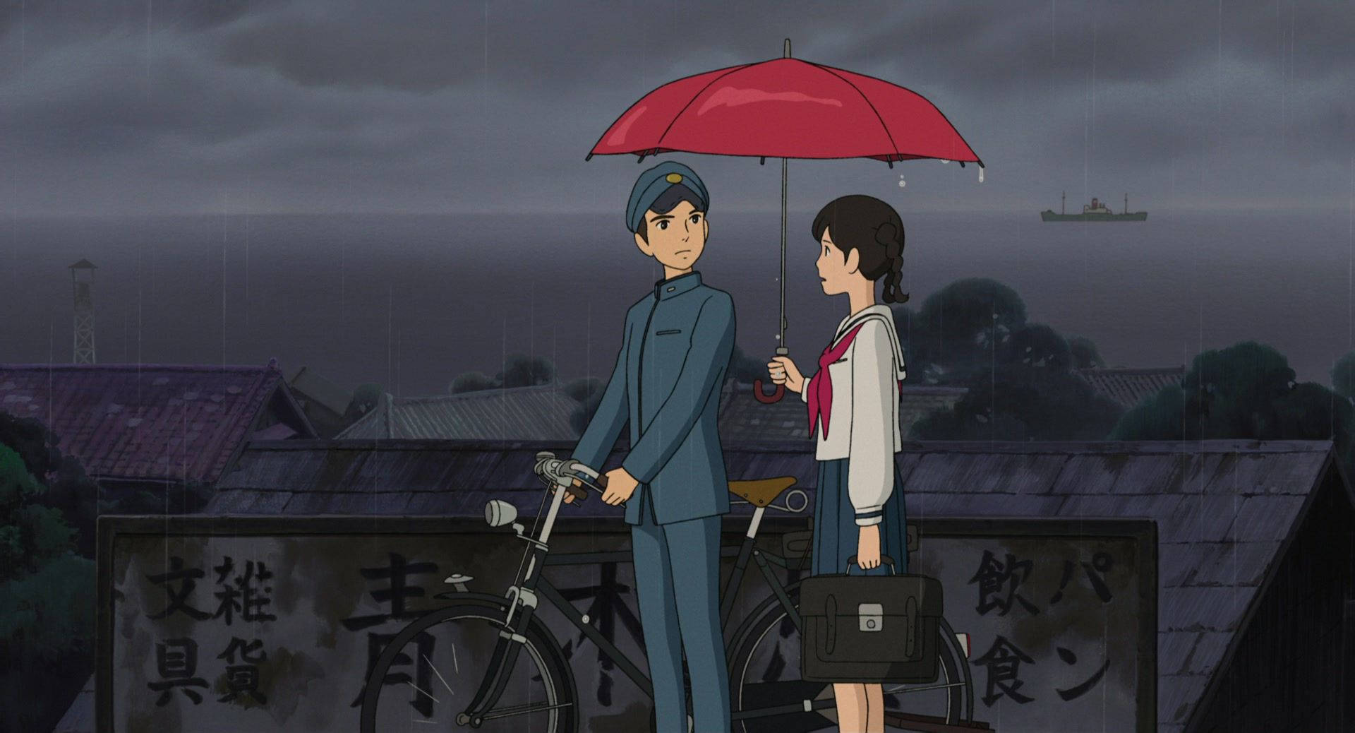 From Up On Poppy Hill, gloomy sky, red umbrella, Full HD Desktop Wallpaper