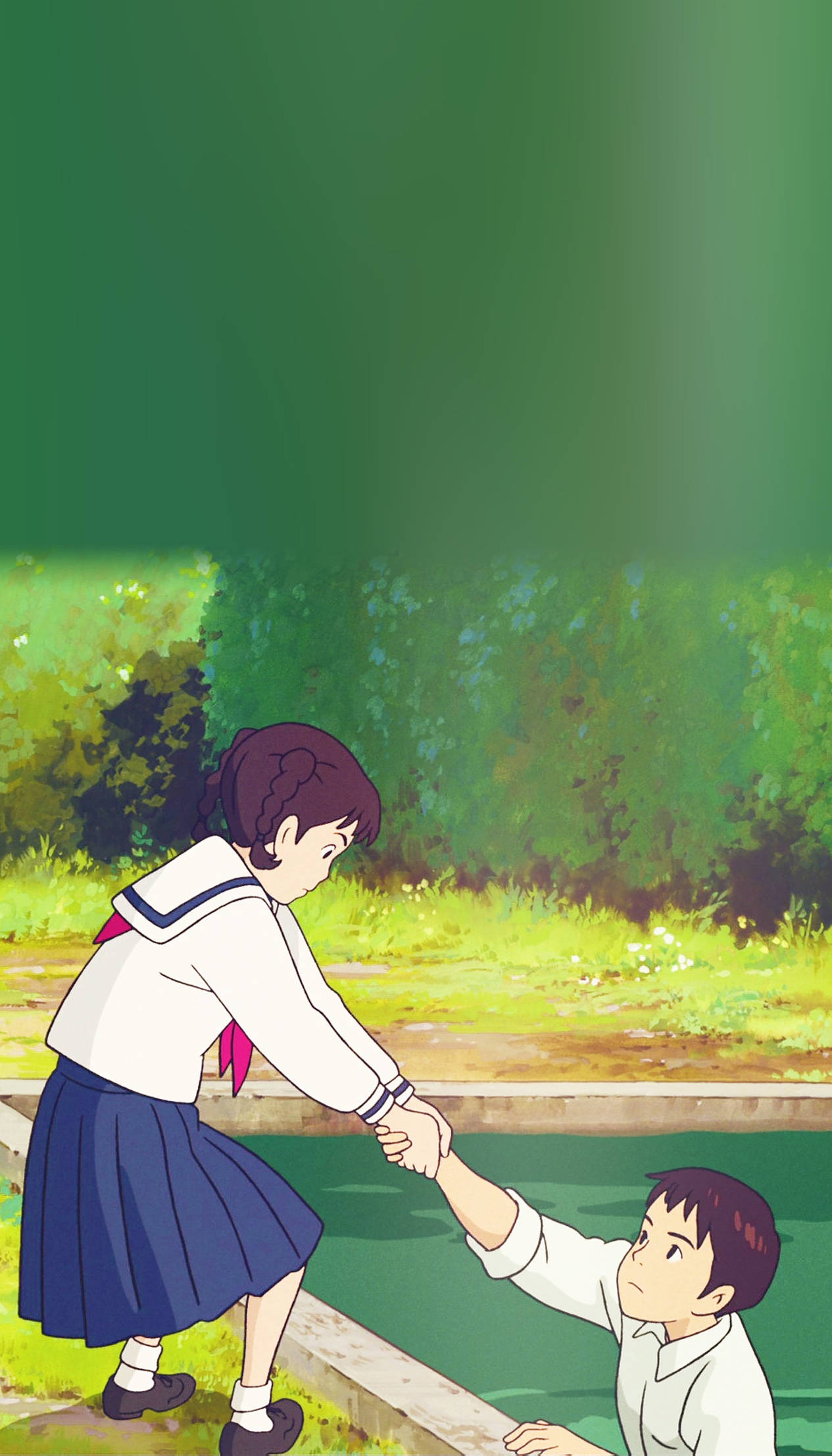 From Up On Poppy Hill, school uniform, pond, Full HD Phone Wallpaper