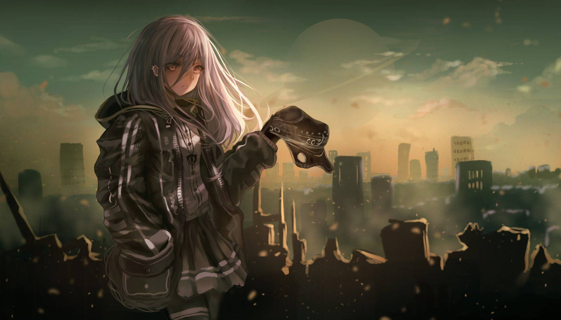 Frontline, silver hair, ruined cityscape, Full HD Desktop Wallpaper