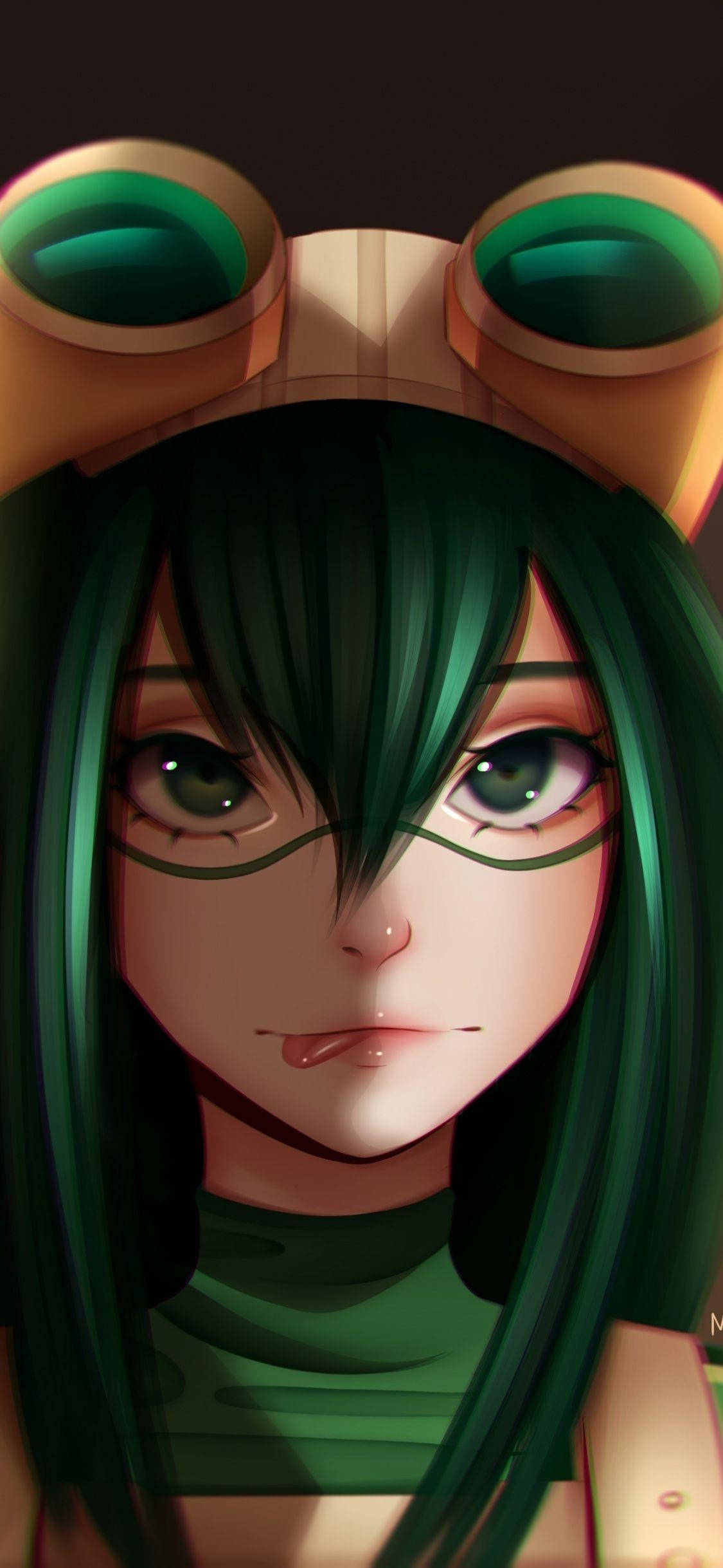 Froppy, green hair, frog-themed goggles, Full HD Phone Wallpaper