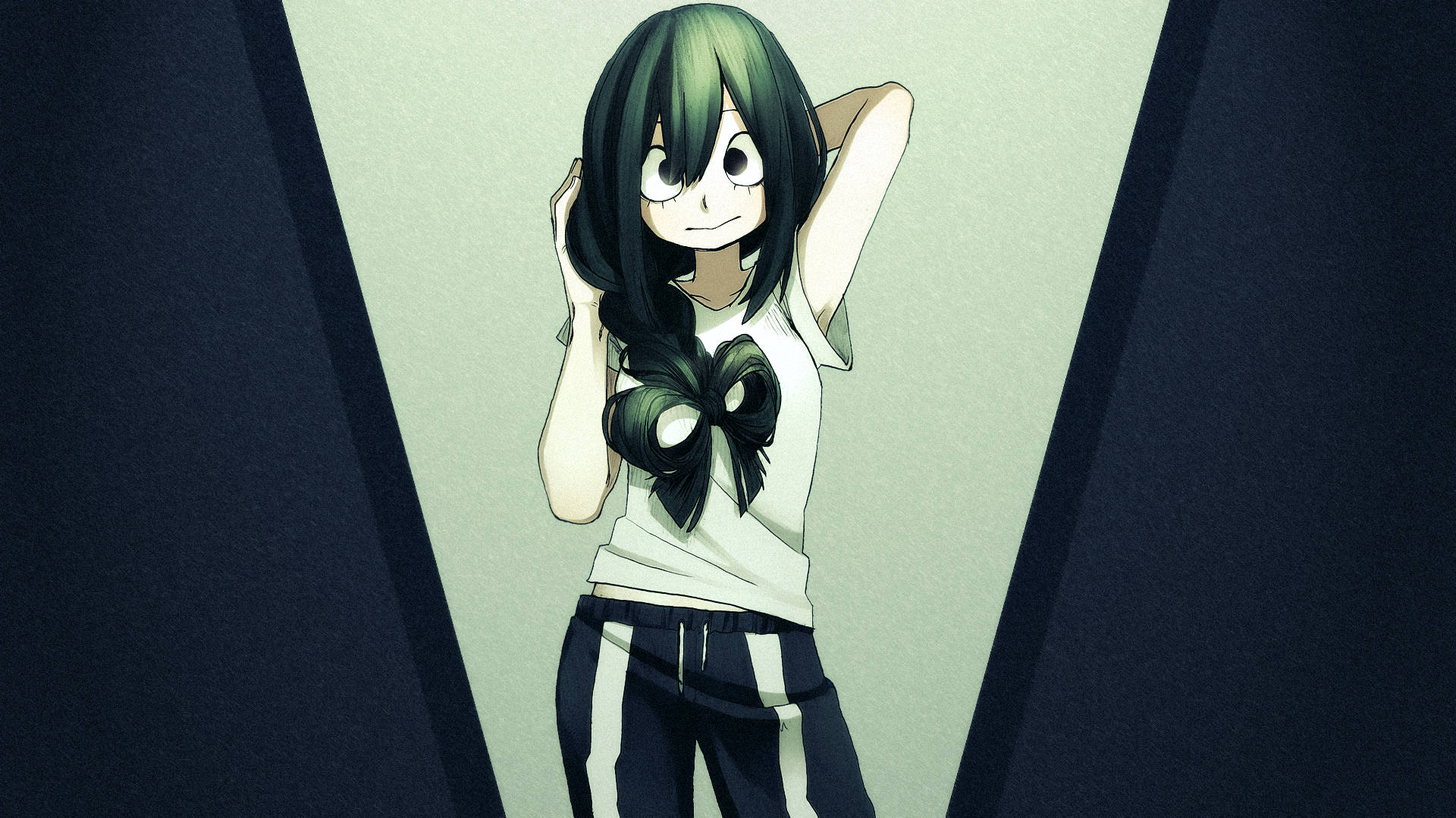 Froppy, green-haired anime girl, white shirt, Full HD Desktop Wallpaper