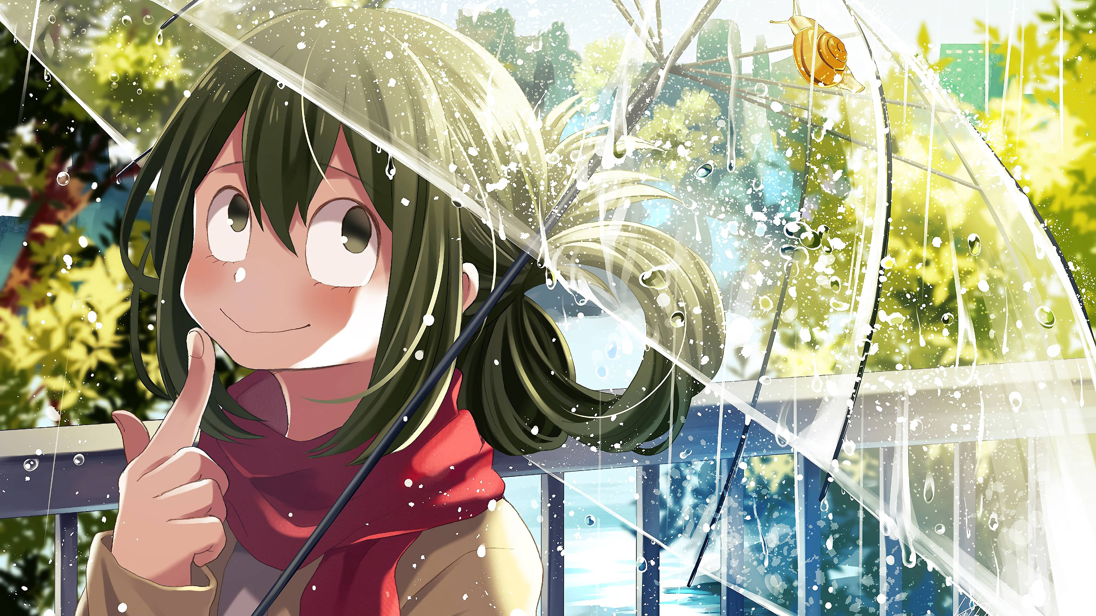 Froppy, green hair, clear umbrella, 4K Desktop Wallpaper