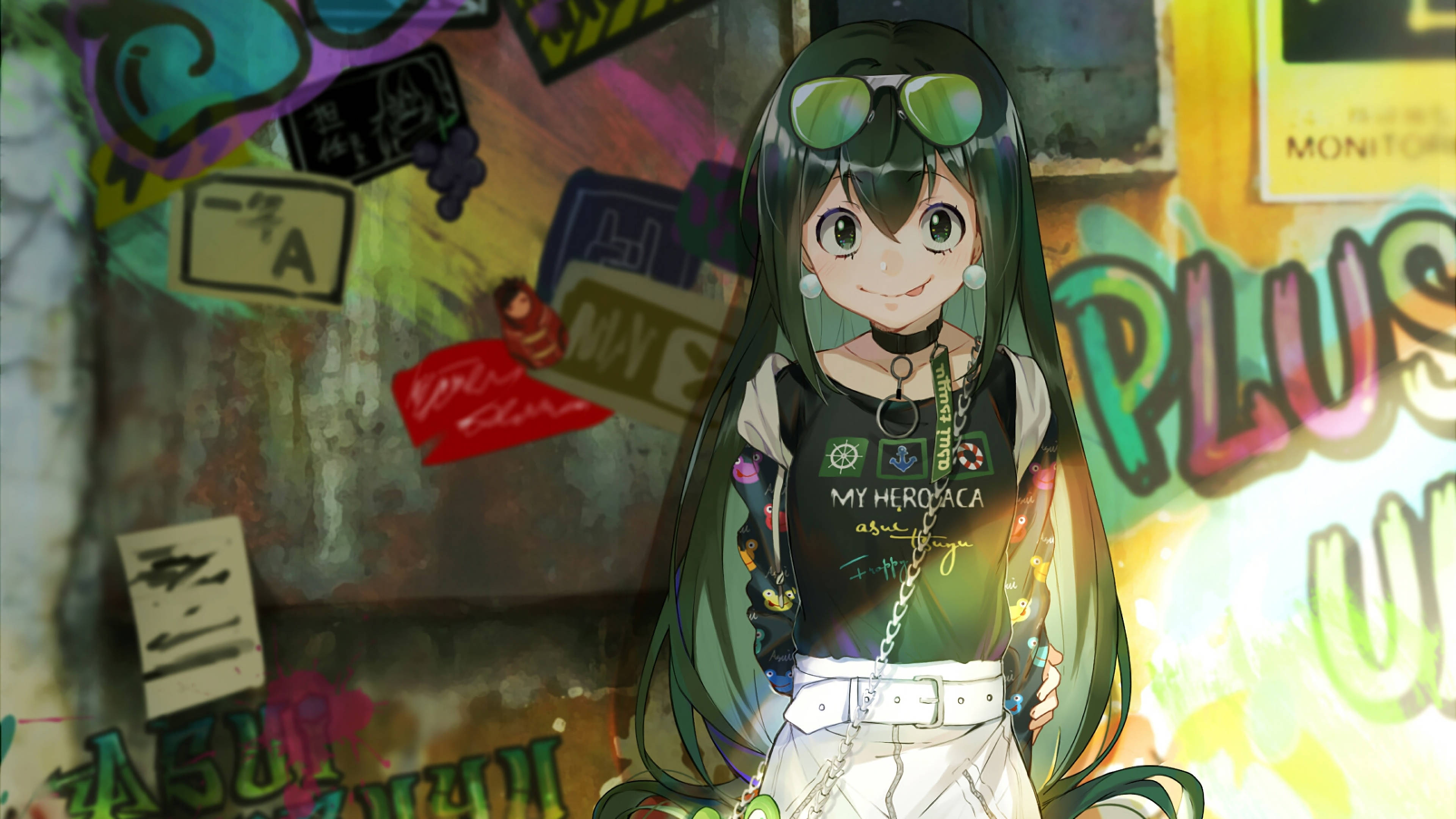 Cool Girl Froppy, green hair, sunglasses, 4K Desktop Wallpaper