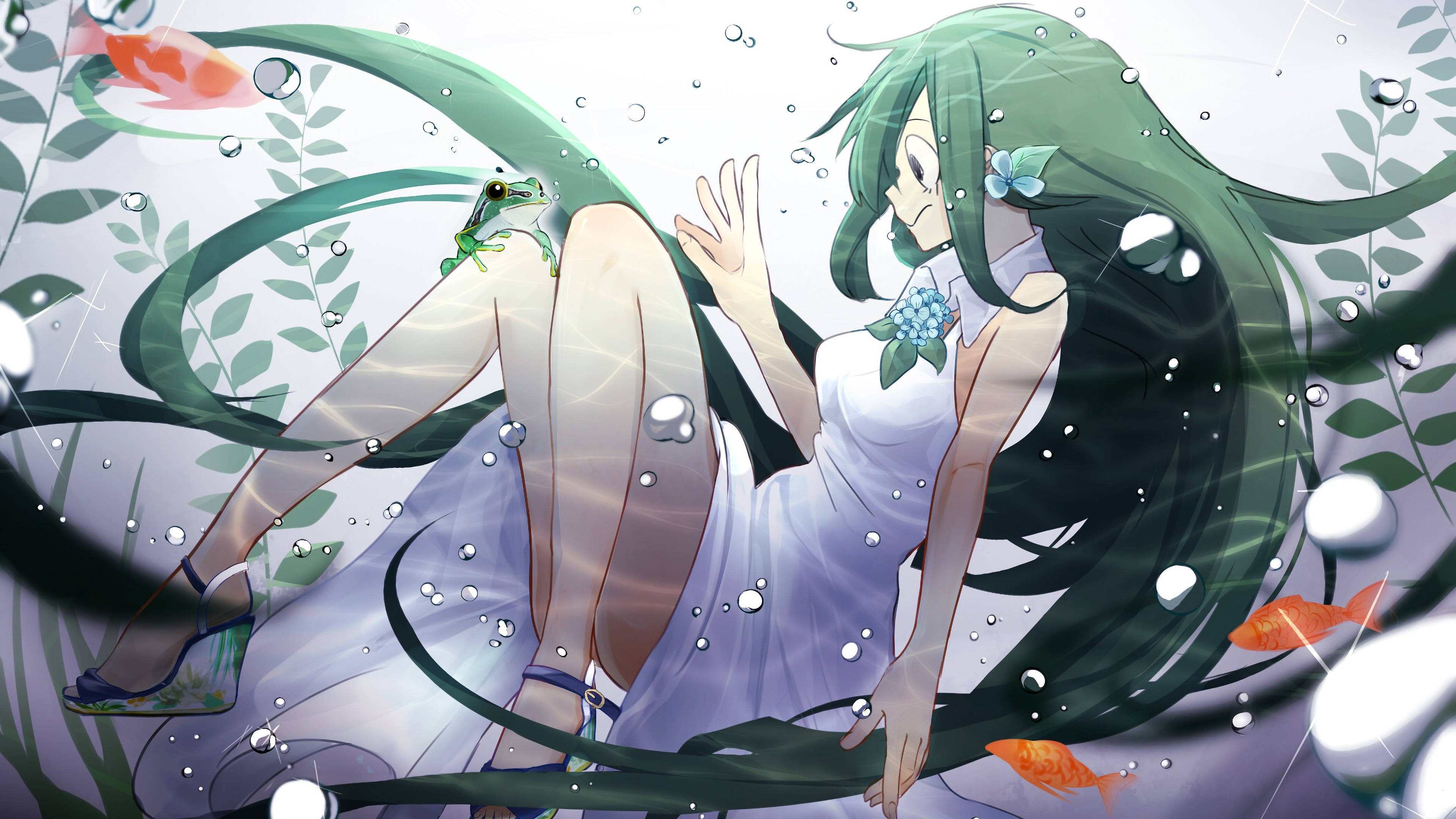 Froppy, white dress, underwater, 4K Desktop Wallpaper