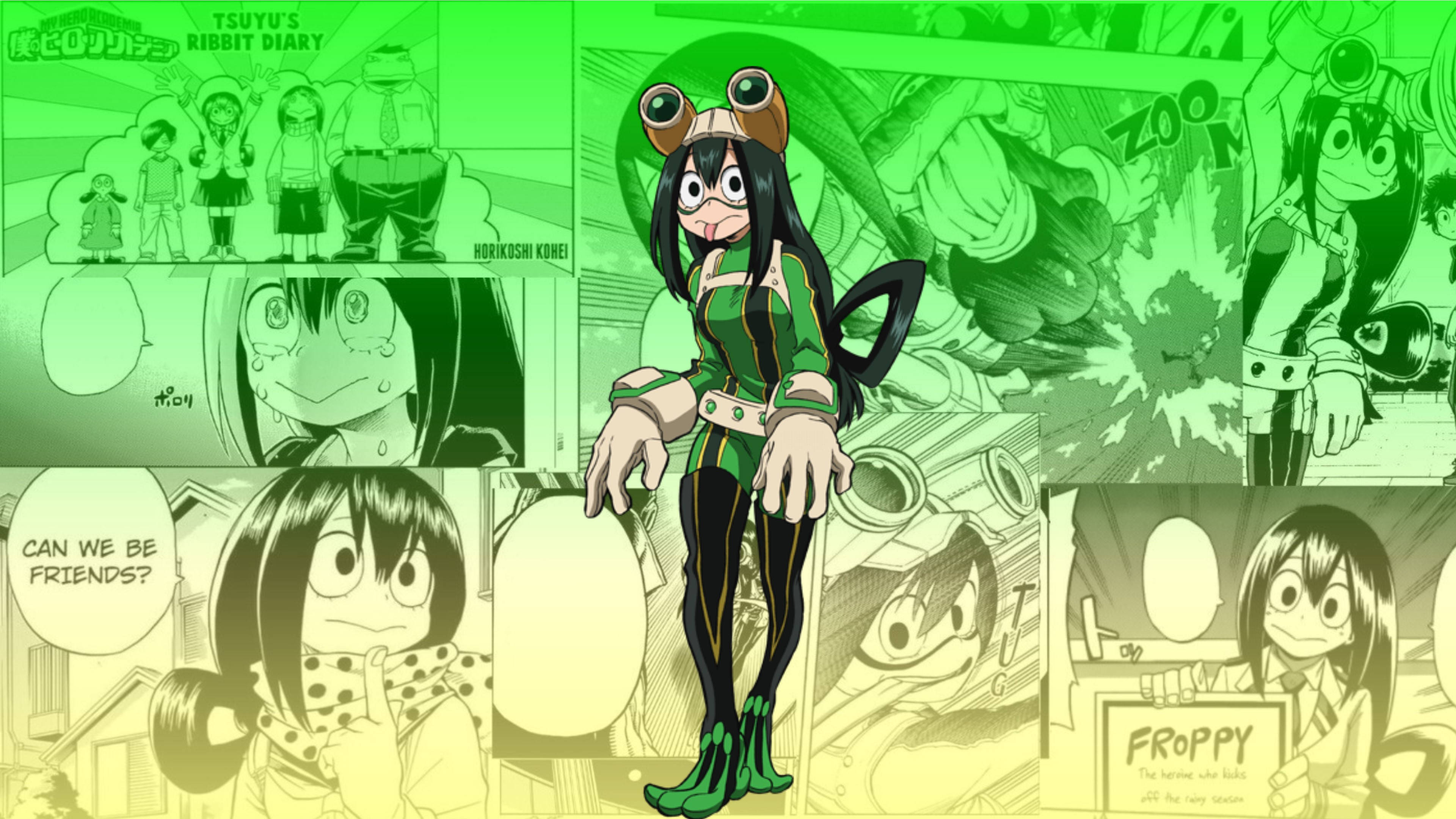 Froppy, manga panels, green-suited hero, 4K Desktop Wallpaper