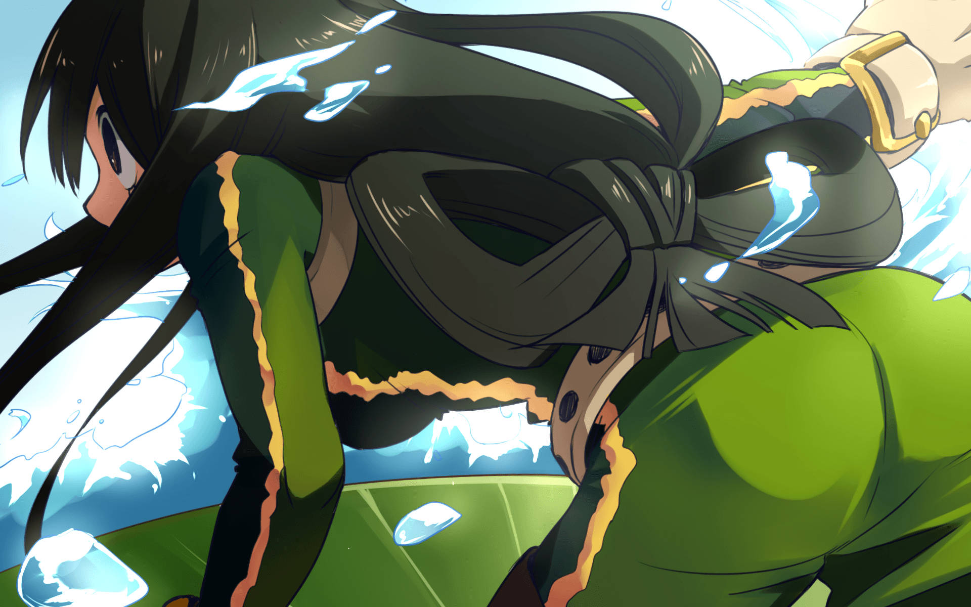 Froppy, long black hair, green outfit, Full HD Desktop Wallpaper
